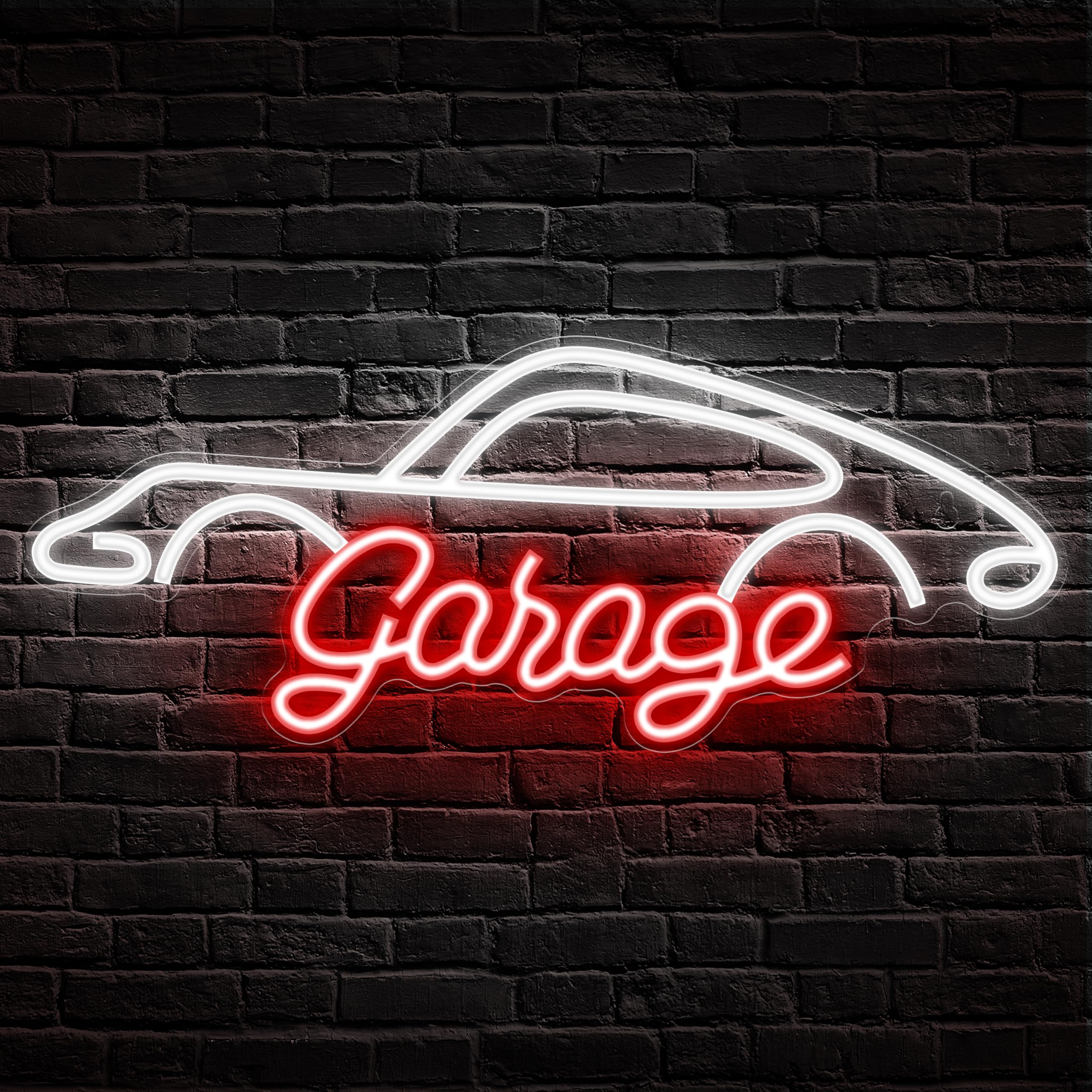 Kavaas Garage Neon Sign - LED Car Room Decor, White & Red Plastic, Ideal for Auto Repair Workshop, Man Cave, Great Gift for Car Enthusiasts