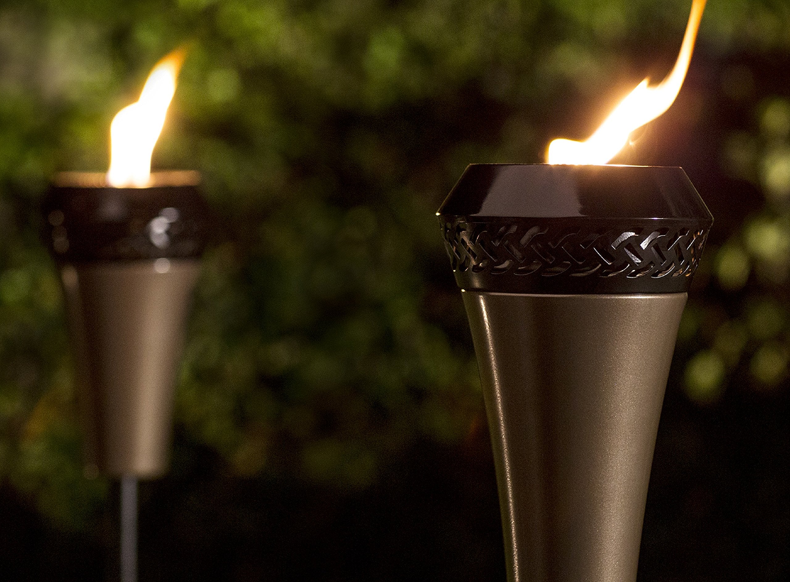 Tiki Island King 65&quot; Metal Outdoor Torch – Weather-Resistant Decorative Torch With Long-Lasting Wick, Snuffer & Easy Refill For Backyard, Patio & Garden, Brown