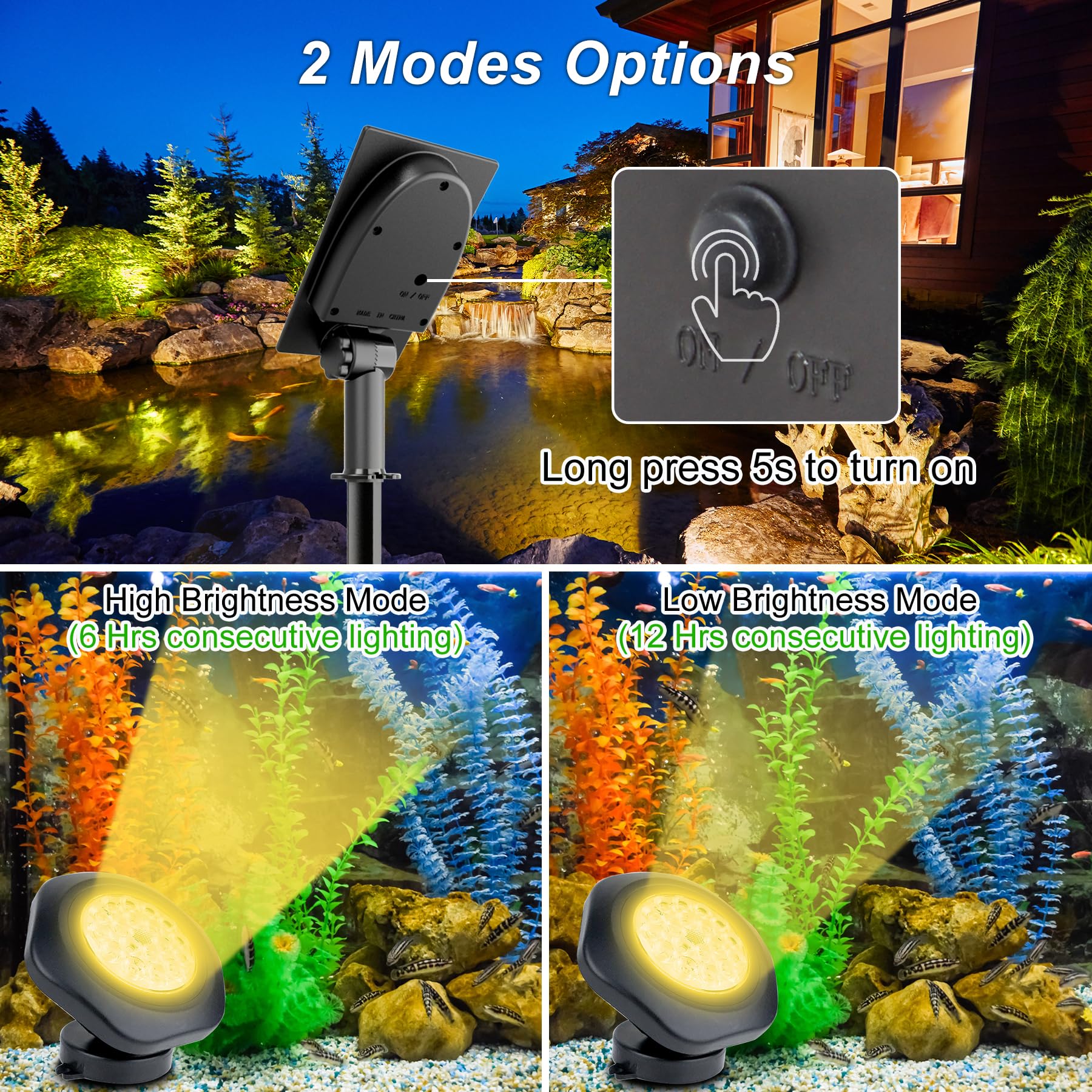 Crepow Solar Pond Lights, 18 Led Super Bright Underwater Spotlights Led Submersible Pond Lights Ip68 Waterproof Fountain Lights For Fish Aquarium Tank Garden Yard Pool Decor Warm White (3-In-1)