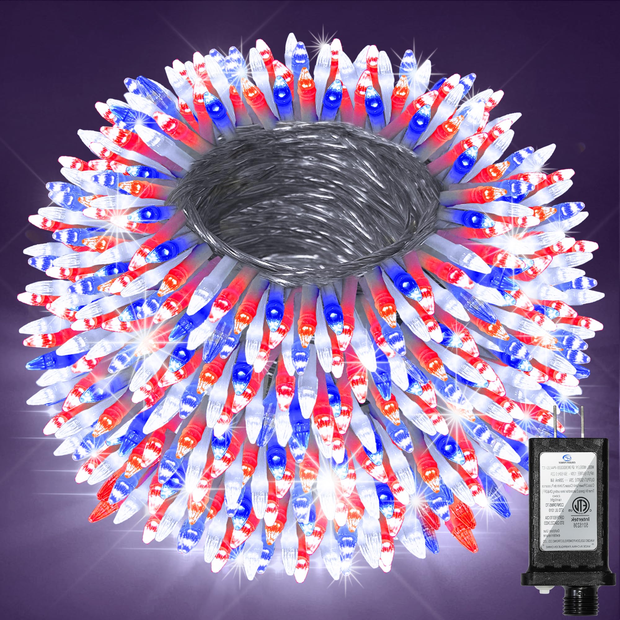 1500 Led 470Ft Christmas Lights Outdoor  Christmas String Fairy Lights With Timer & Memory  Waterproof 12 Modes Dimmable Twinkle Tree Lights For Home Patio Wedding Party Yard Decor  Red White & Blue