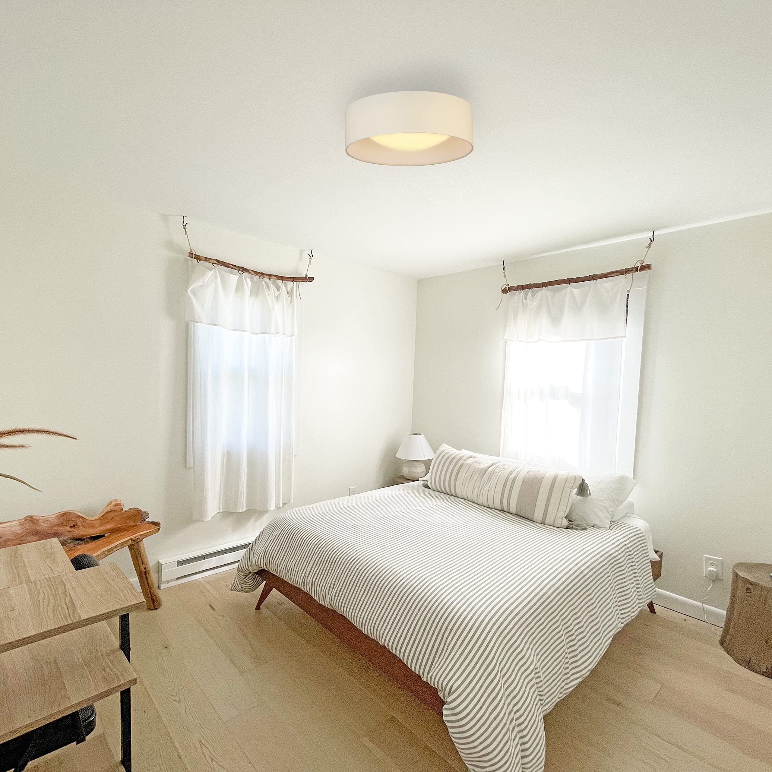 EGLO Orme LED Flush Mount Light Fixture, 12 in, Dimmable, Metal, White, Model 204719A