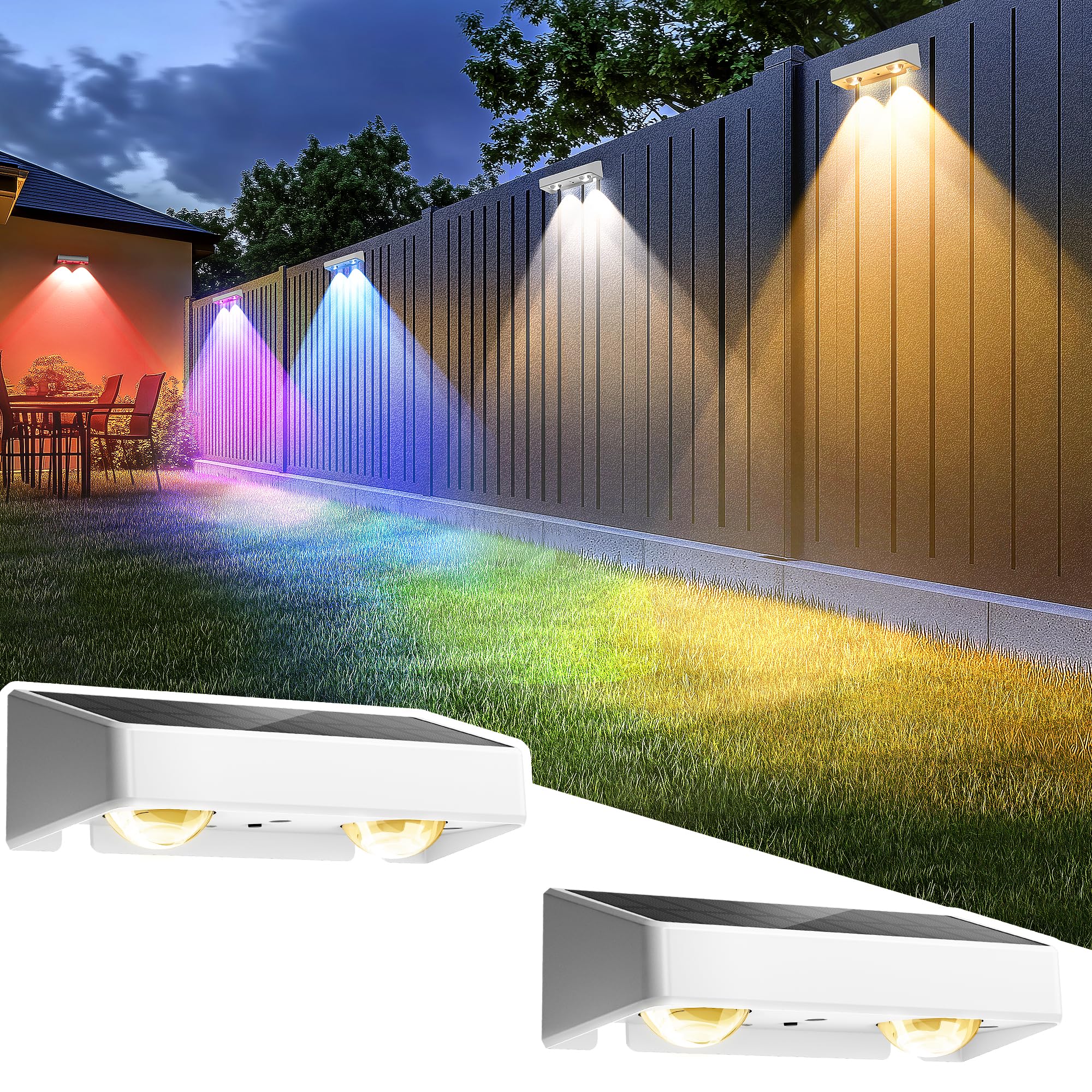 SOLPEX Solar Fence Lights, Waterproof LED Deck Lighting, Color Changing, 2 Pack, White, Model 9915
