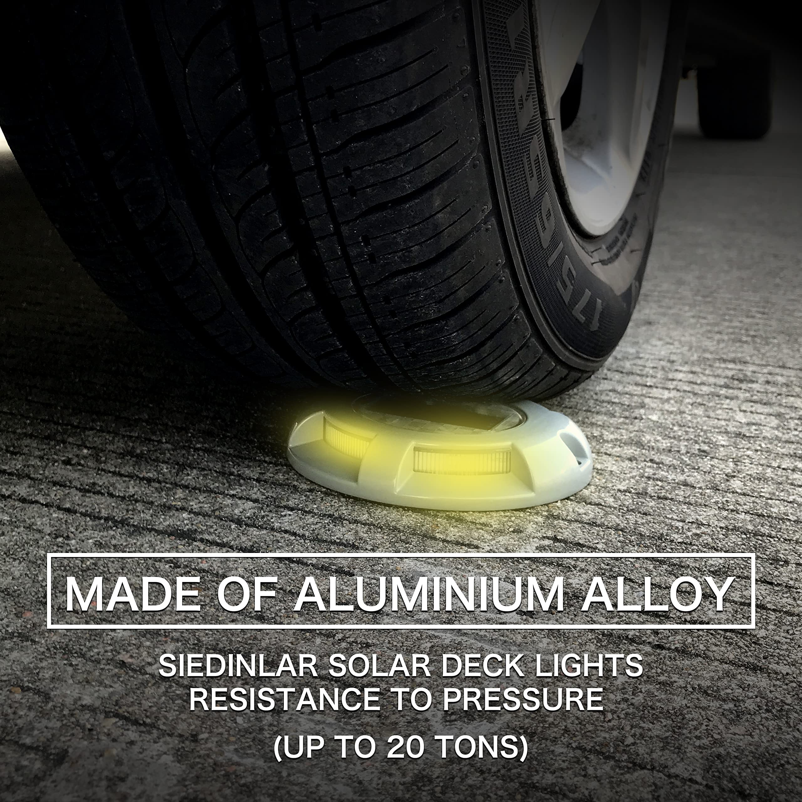 SIEDiNLAR Solar Deck Lights - LED Waterproof Road Markers for Pathway, 4 Pack, Warm White, Model SD0115Y-4PK, Aluminum