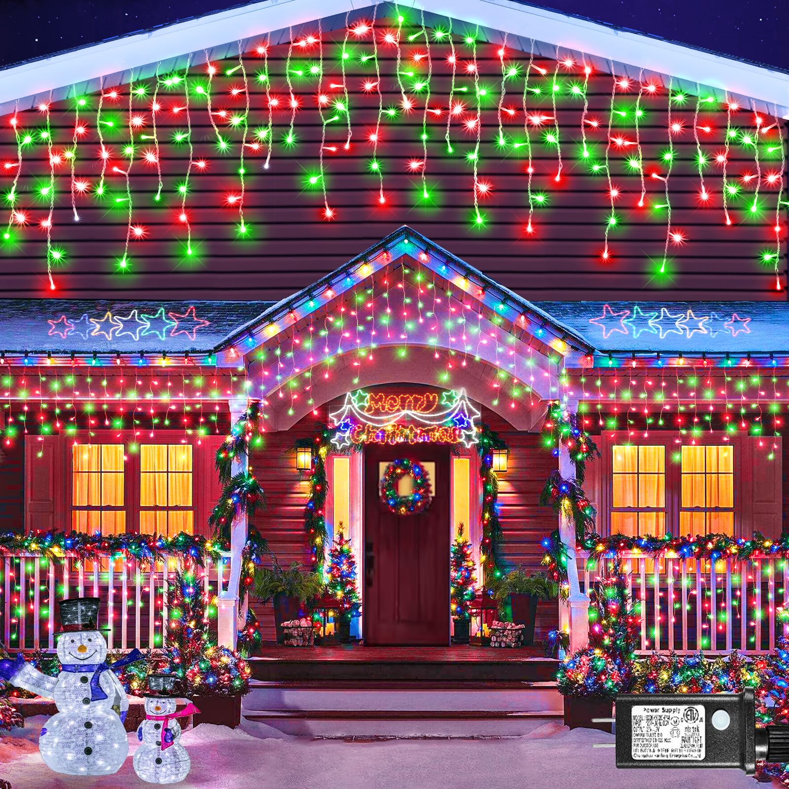 33ft Red and Green Christmas Lights Outdoor, 400 LED Icicle Lights for Outside, Plug in Twinkle Lights Indoor with 8 Modes Timer