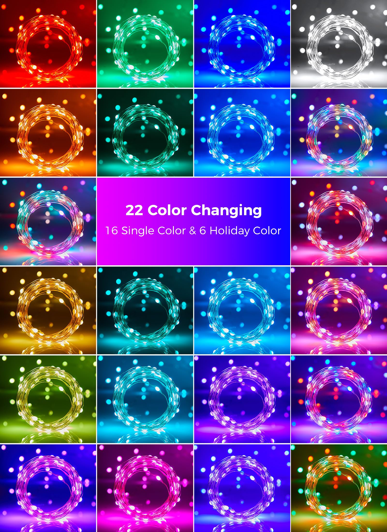 Brightown Fairy Lights - 66FT 200 LED Color Changing String Lights with Remote, 22 Colors, Ideal for Indoor Decor, Plastic