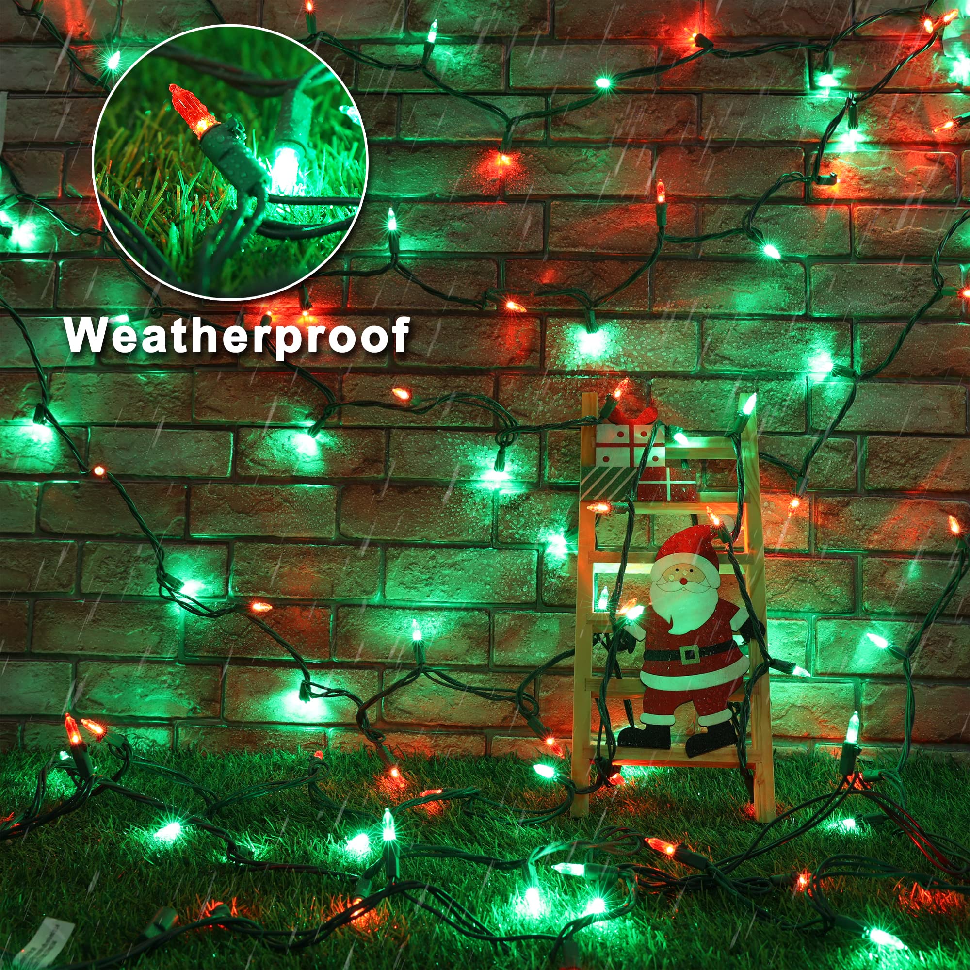 Brizled Red & Green Christmas Lights, 33ft 100 LED Christmas String Lights, 120V UL Certificated Xmas Tree Light Connectable, Mi