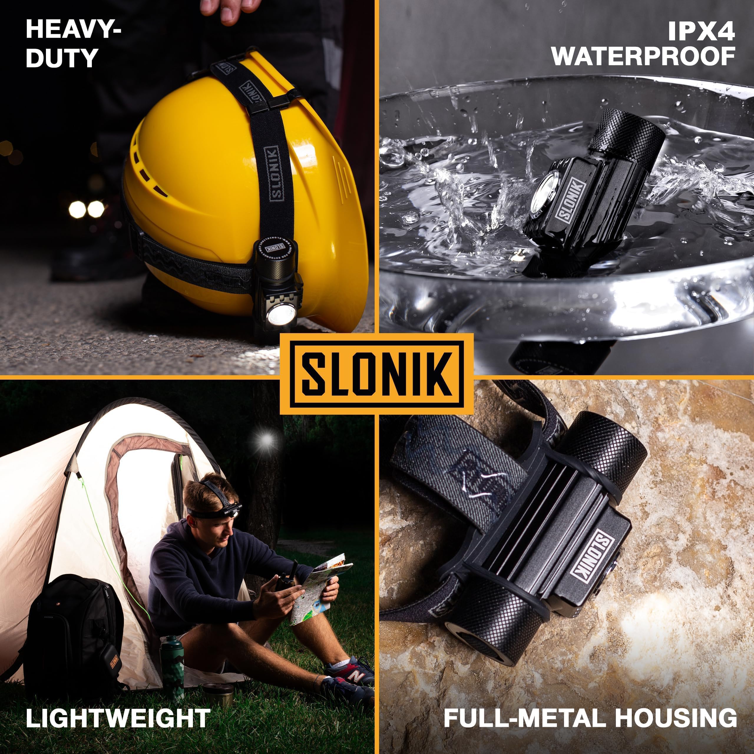 Slonik Headlamp Rechargeable - 1000 Lumen Led Usb Rechargeable Headlight - Ipx4 Waterproof Head Lamp With Bright 60 Ft Flashlight Beam - Hiking & Outdoor Camping Gear, Black - Led Headlamp