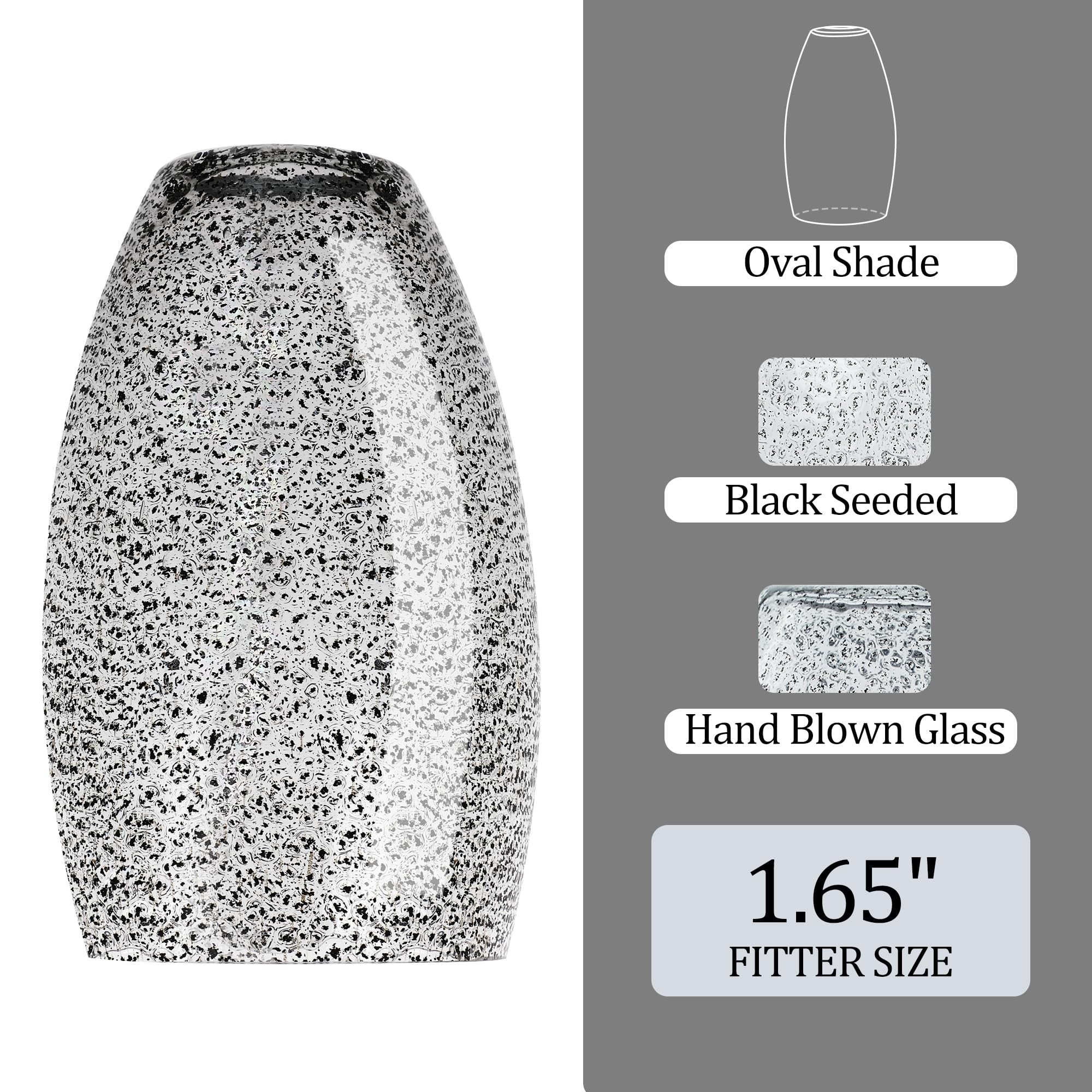 Viinew Black Seeded Oval Glass Lamp Shade Only Art Glass Shades For Kitchen Island Pendant Glass Lights Covers Light Fixture Rep