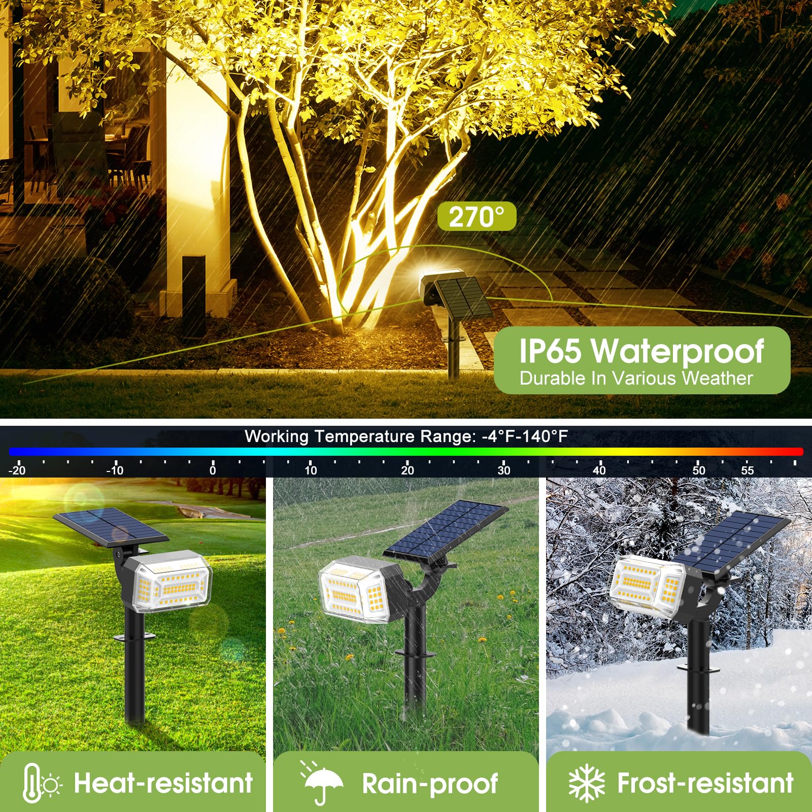 WENATY 102 LED Solar Spot Lights Outdoor Waterproof IP65, Adjustable Landscape Spotlights, [8 Pack/4 Modes] Auto On/Off Solar Po