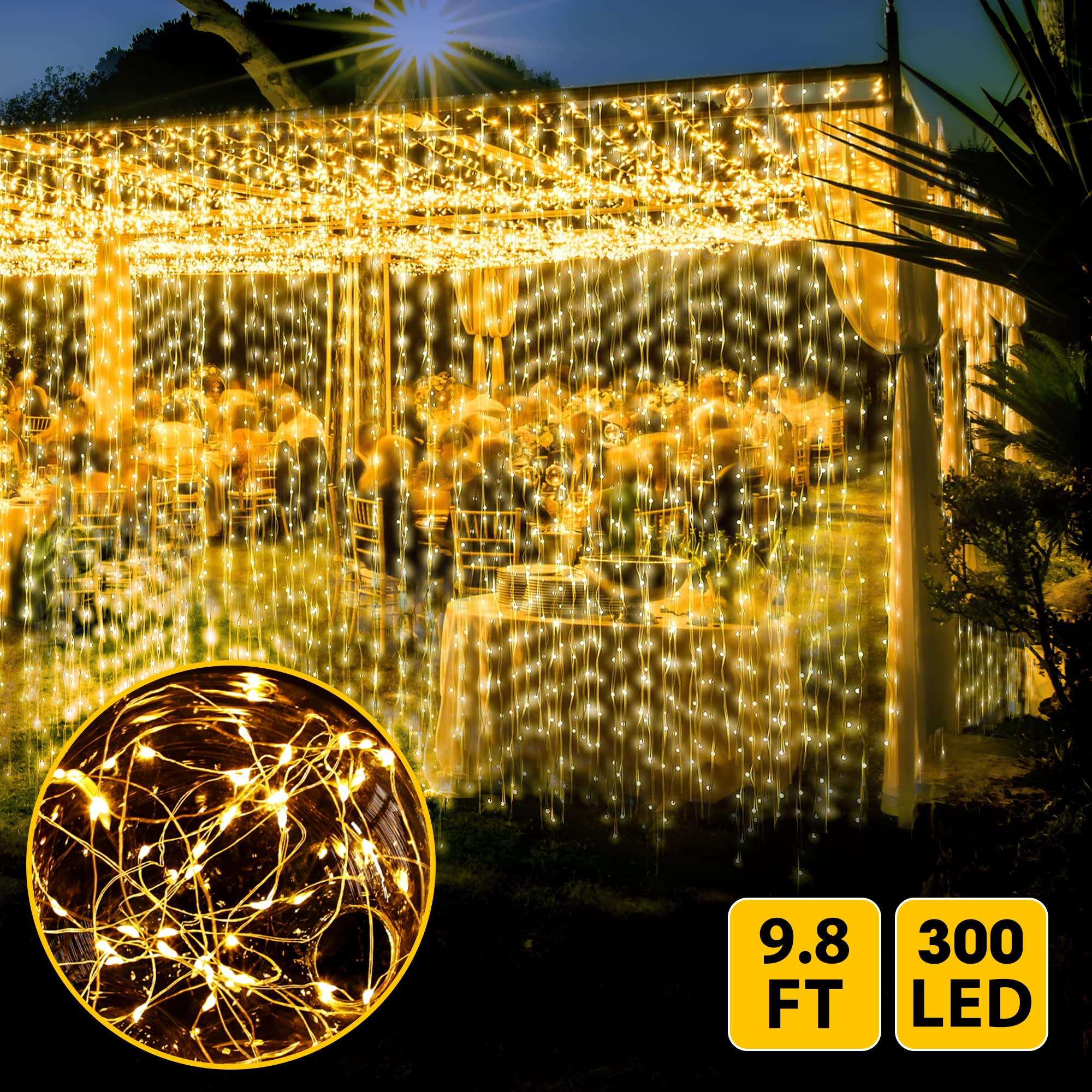 MESHA LED Fairy String Lights, Warm White 300 LED, 9.8x9.8 Feet, Hanging Light for Bedroom Wall, Home Decor Lighting, Lighted Be
