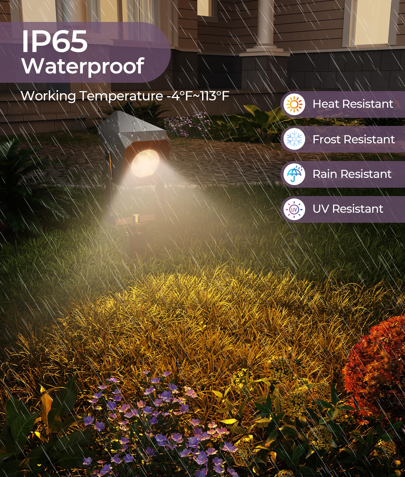 DeckTok RGB Landscape Lighting - 4 Pack Outdoor Spotlights, IP65 Waterproof, Remote Control, Multicolor, Polycarbonate