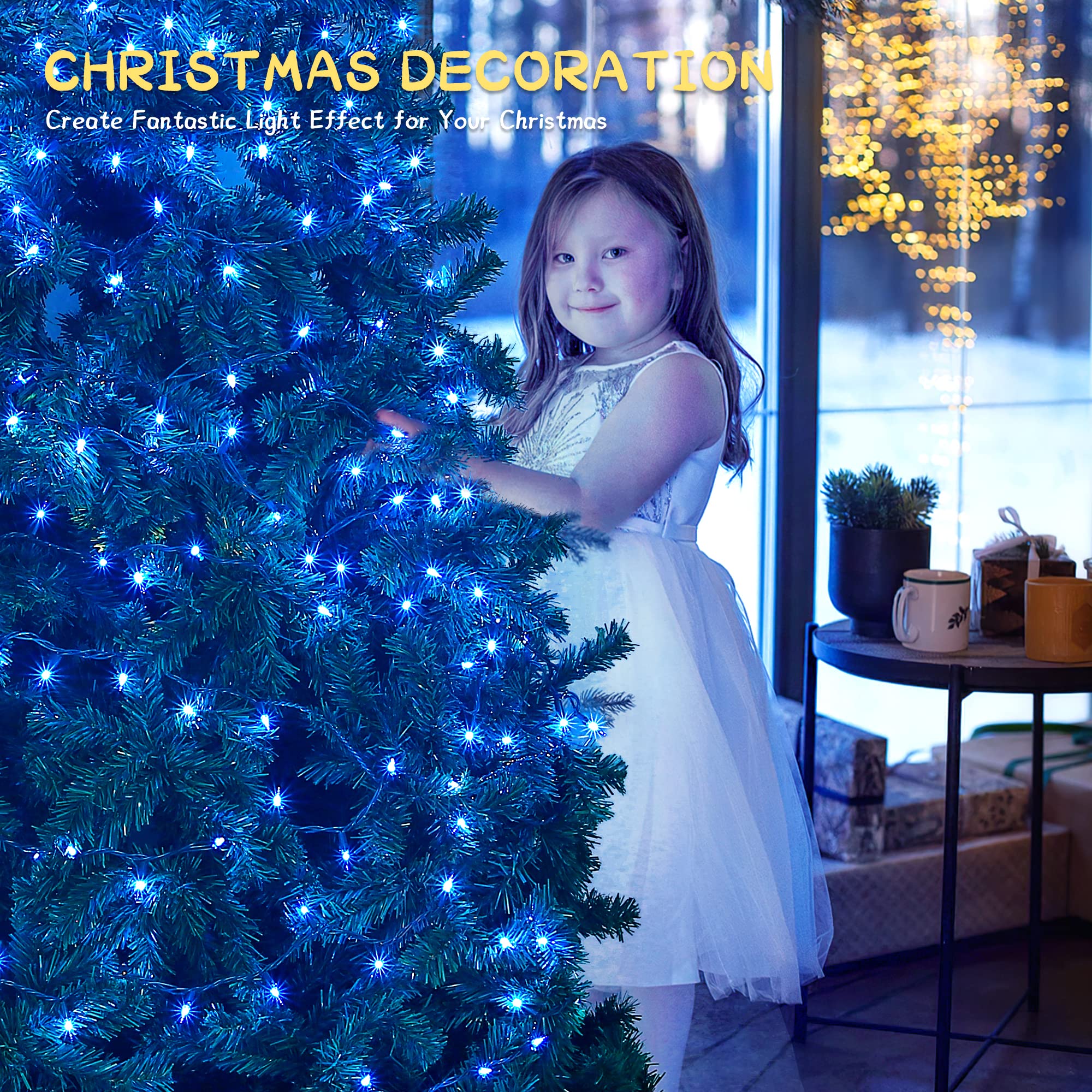 Woohaha Christmas Lights, 50-count Mini String Lights, 2 Pack, 13FT, UL Certified, Copper Wire, Blue, Indoor/Outdoor Decor