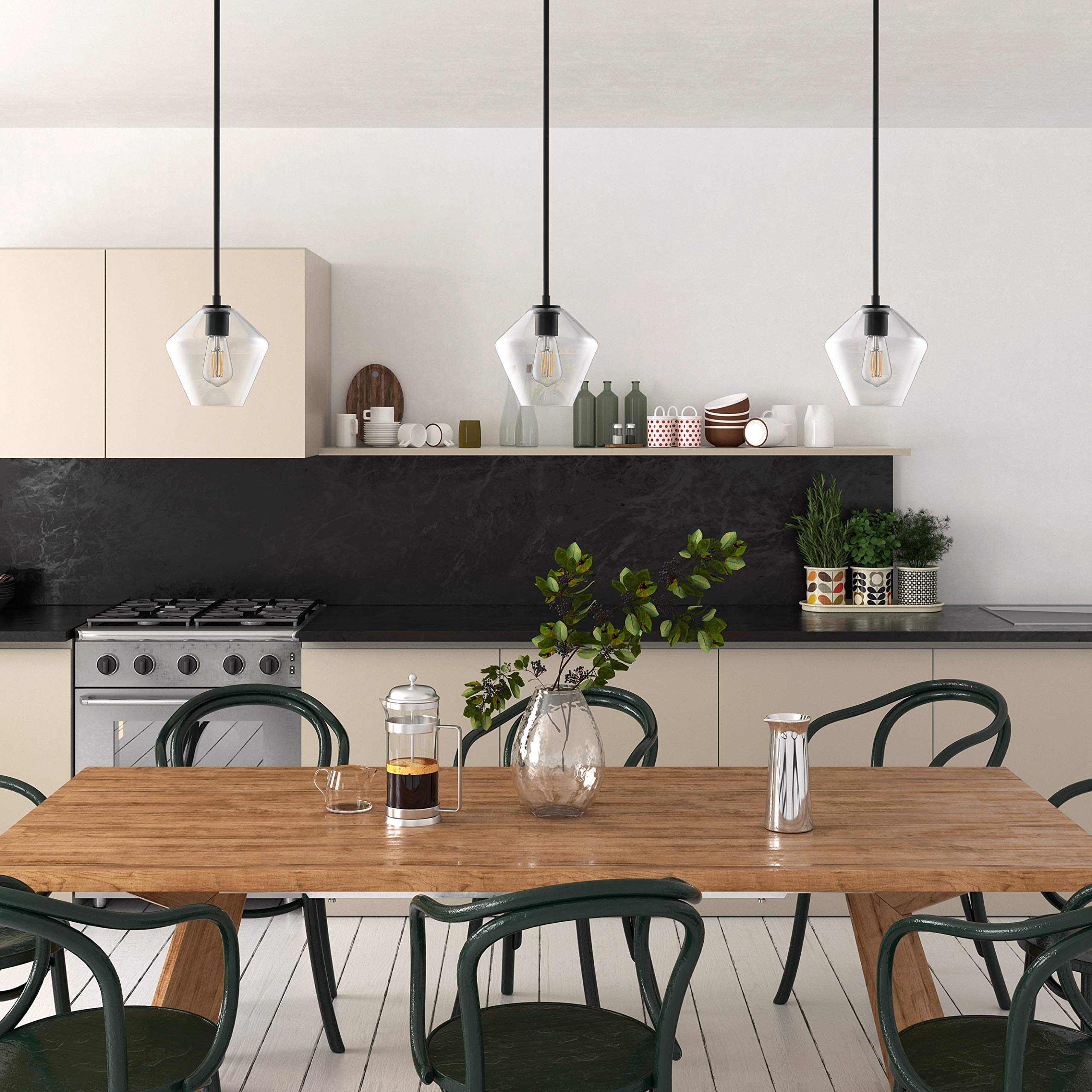 Linea Di Liara Macaria Modern Glass Farmhouse Pendant Lighting For Kitchen Island And Over Sink Lighting Fixtures Matte Black Pe