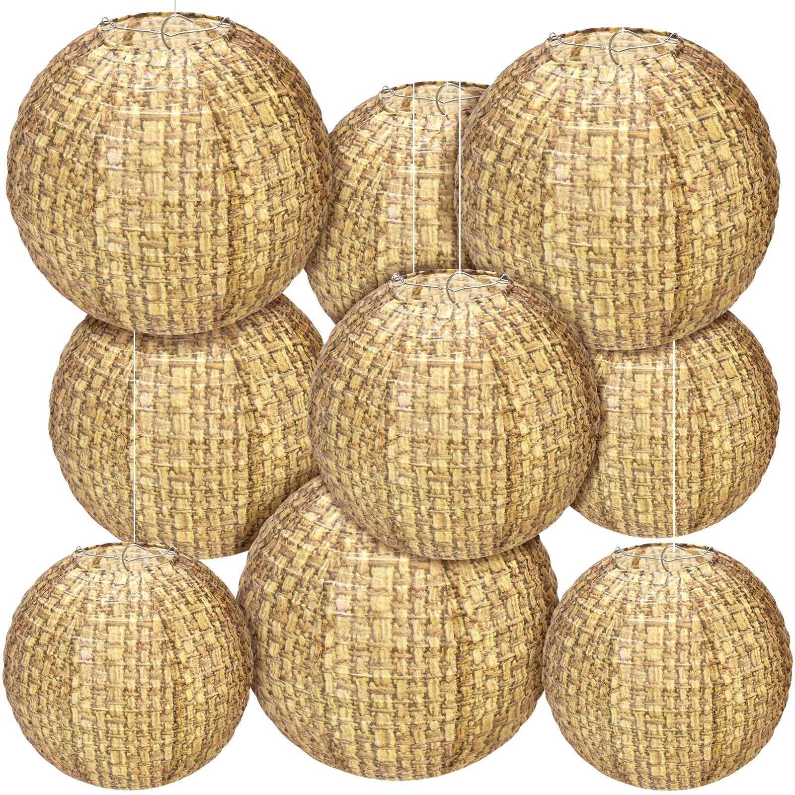 Qeeenar 9 Pcs Print Burlap Paper Lanterns 8 10 12 Inch Chinese Decorative Paper Lantern Boho Paper Lanterns Hanging Classroom Fa