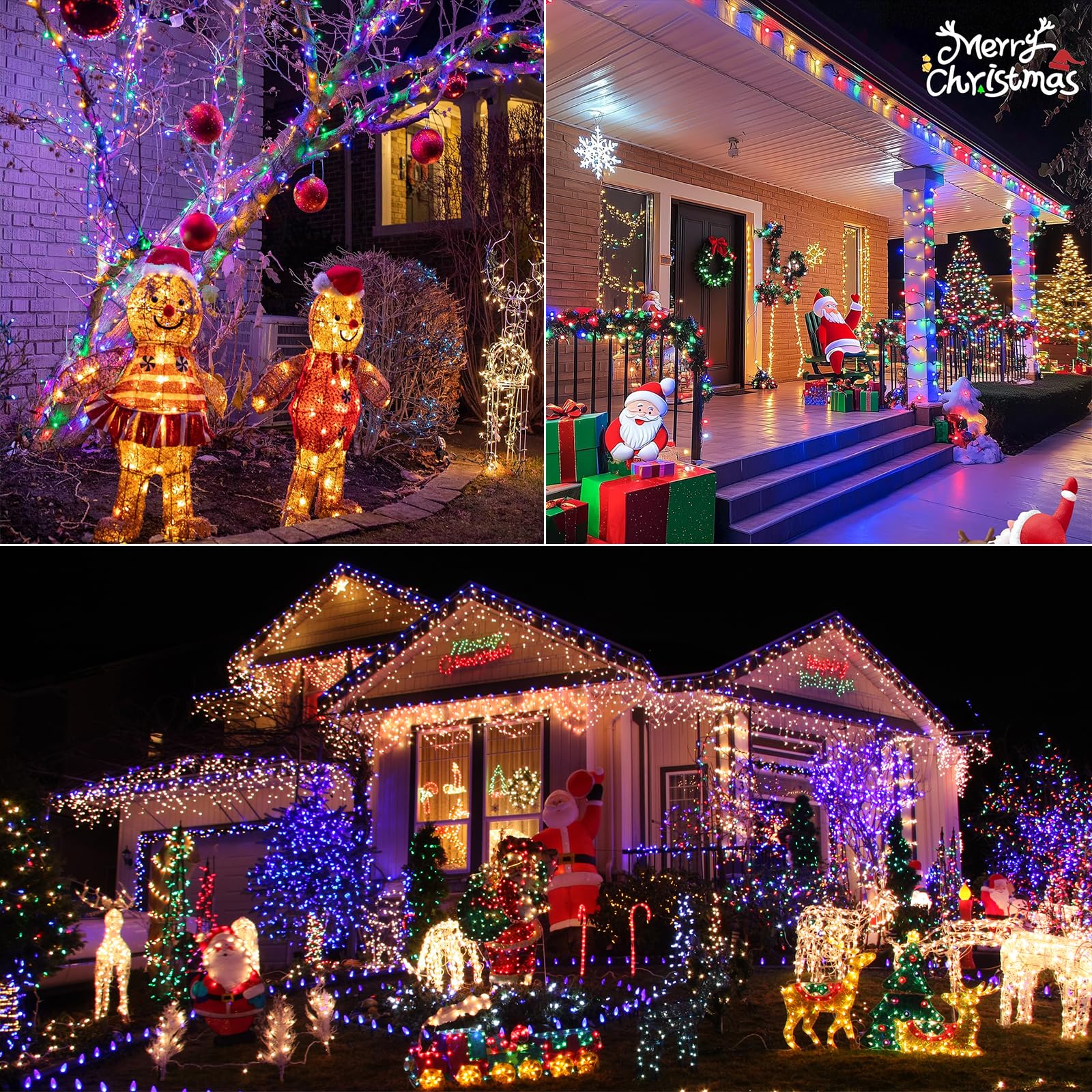 Upgraded 4 Pack 160Ft 400 Led Solar Christmas Lights Outdoor Solar String Lights With 8 Lighting Modes Waterproof Solar Fairy Lights For Garden Yard Patio Christmas Tree Decoration (Multicolor)
