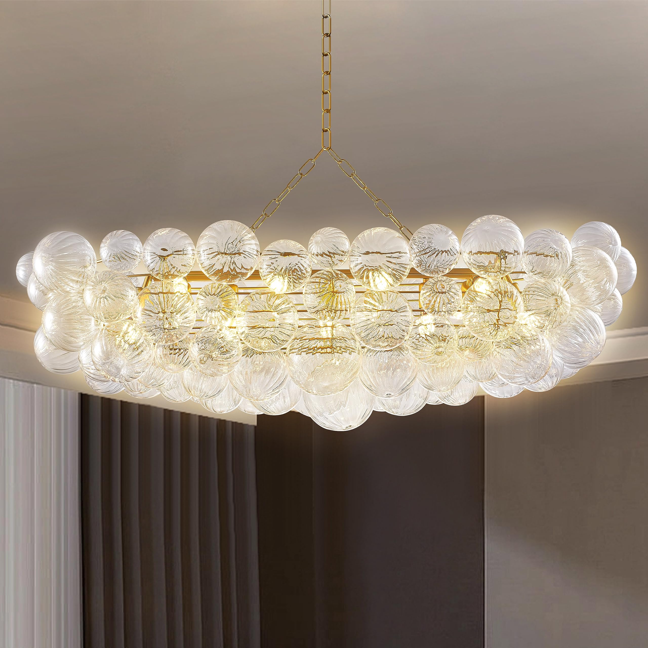 Nordic Bubble Ball Swirled Glass Long Chandelier Over Dining Table