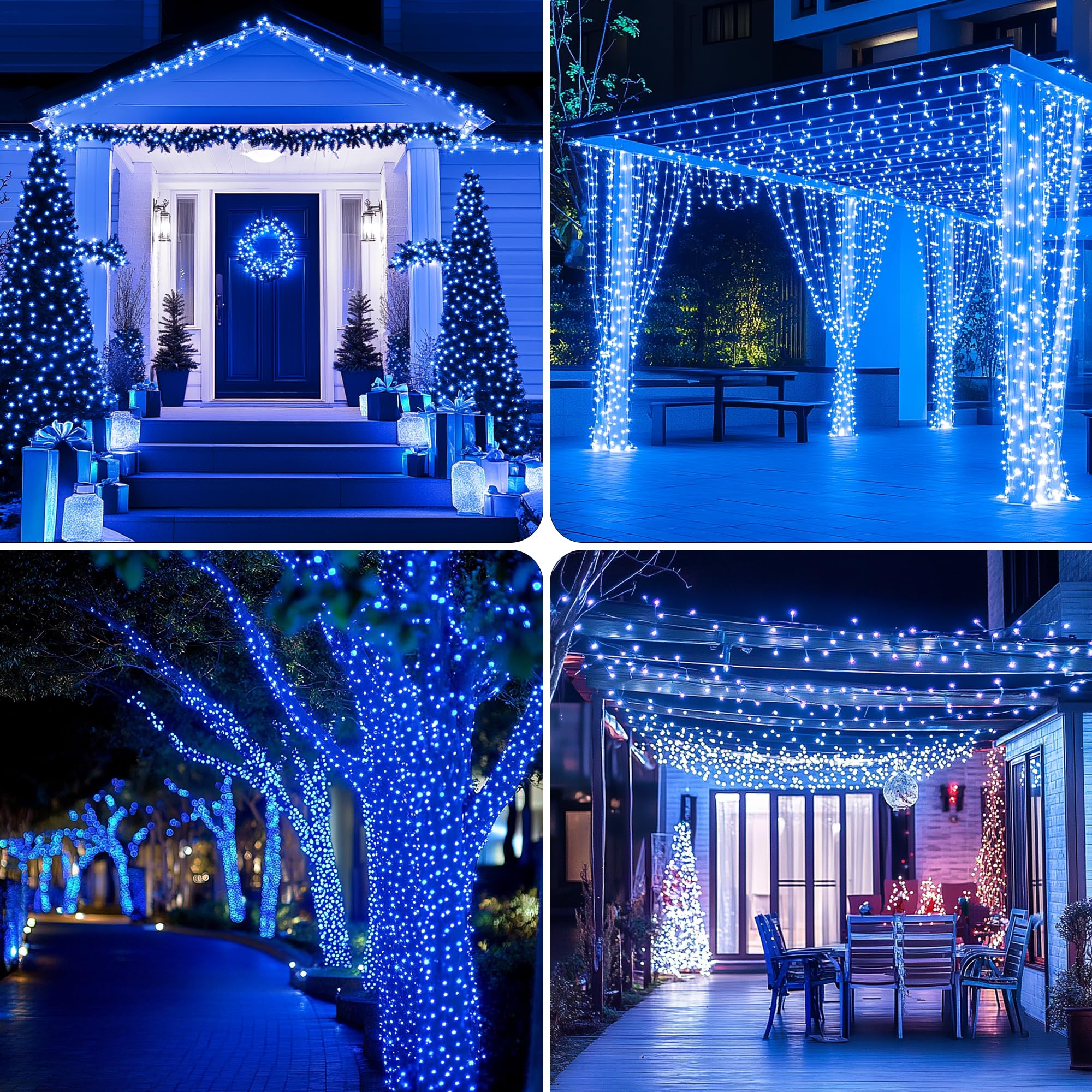 Kwaiffeo Blue Christmas Lights, 100Ft 300Led String Lights Outdoor Indoor, 8 Modes Connectable Blue Lights For Christmas Hallowe