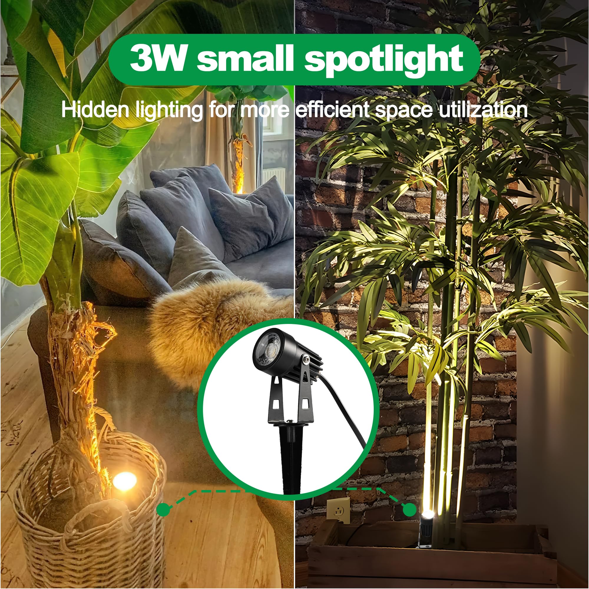 Jiaqiyan Led Indoor Plant Spotlight, 3W Floor Lamp Plant Up Lighting, 3000K Warm White Spotlight Indoor Graphic Light Accent Lig