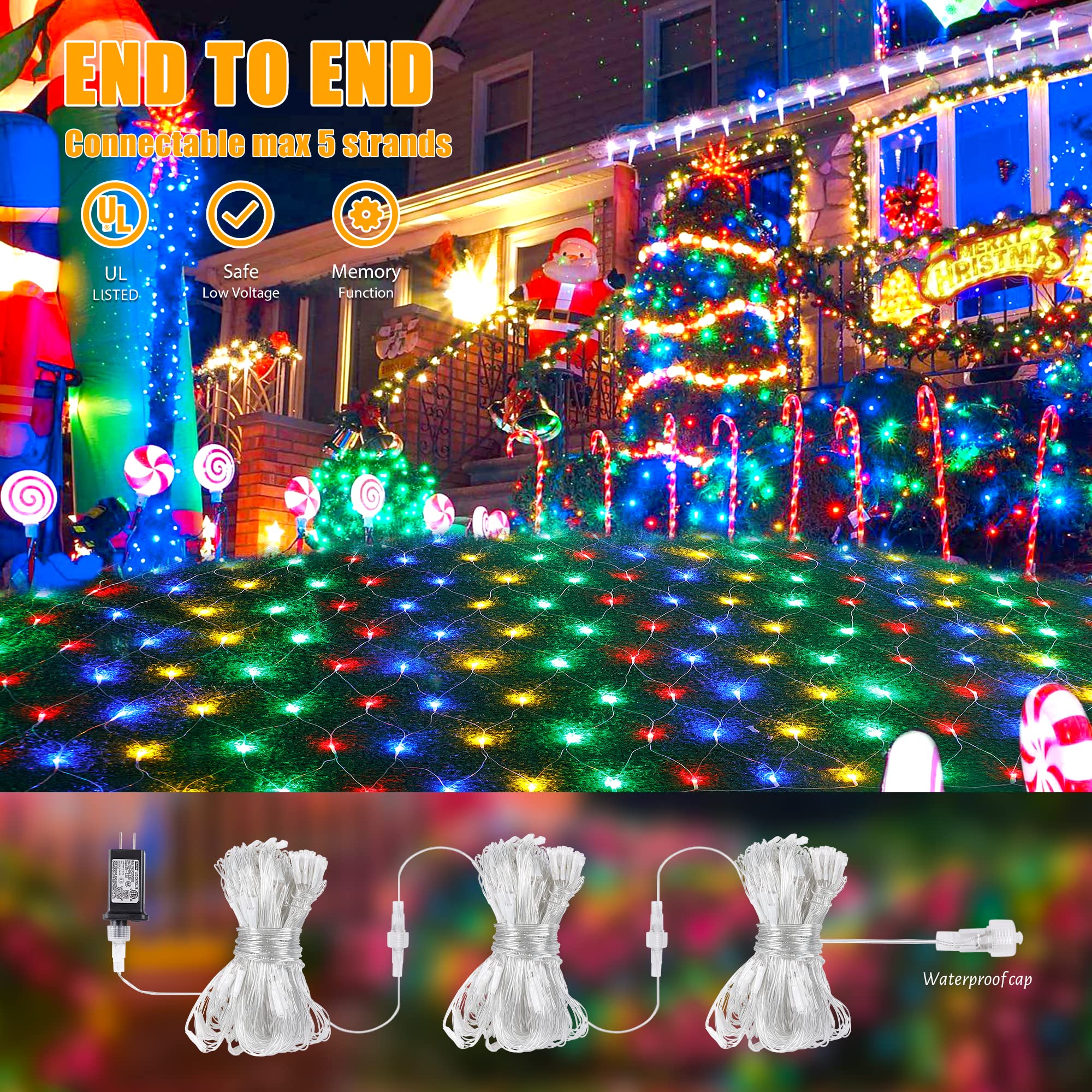 HEYFUNi 192 LED Net Lights, Waterproof Christmas Mesh Lights for Indoor/Outdoor, 9.8ft x 6.6ft, Multicolor, Model QX-U-O-N-192