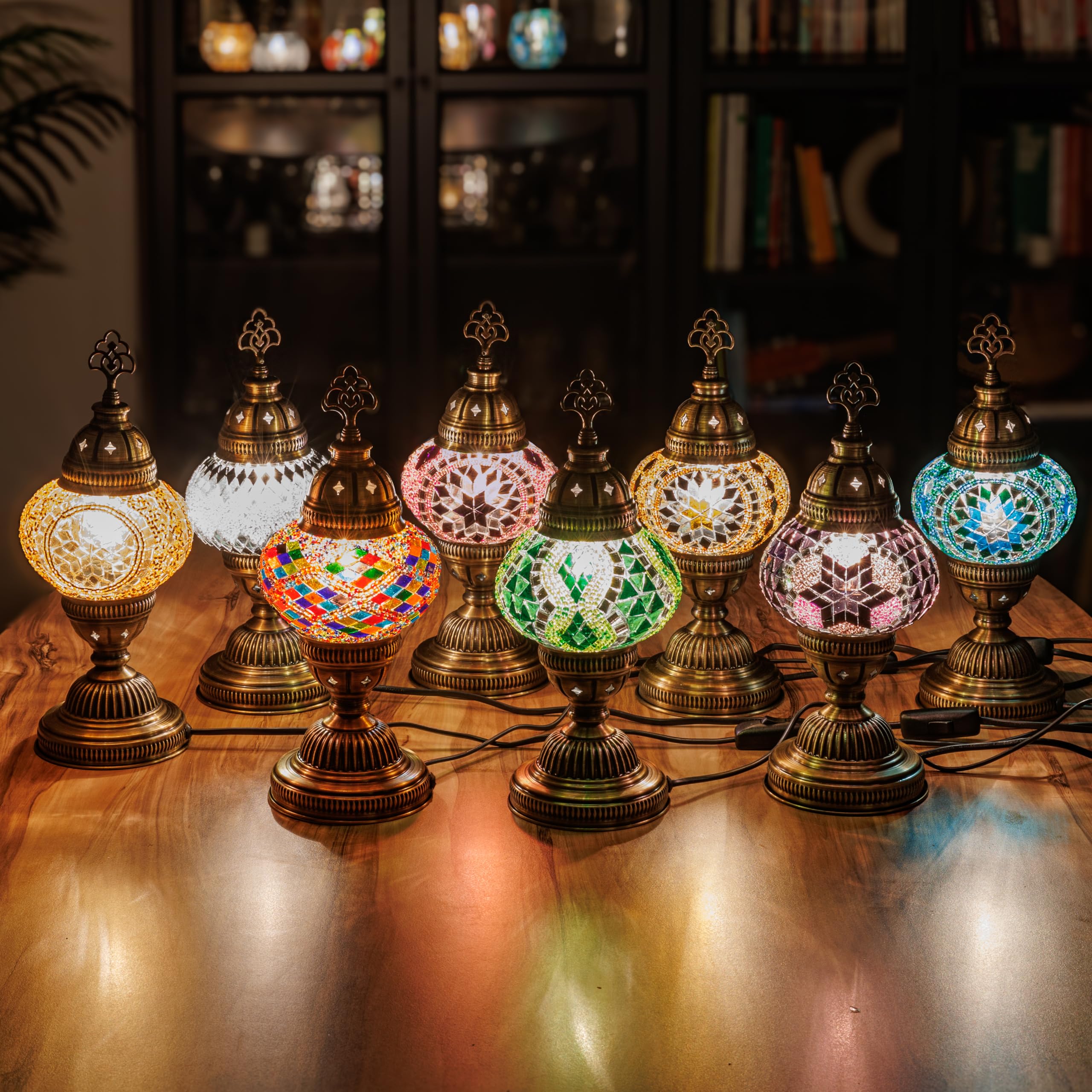 DEMMEX Authentic Turkish Lamp, Made in Turkey, Colorful Mosaic Glass Turkish Moroccan Table Desk Bedside Lamp Lampshade with Ant