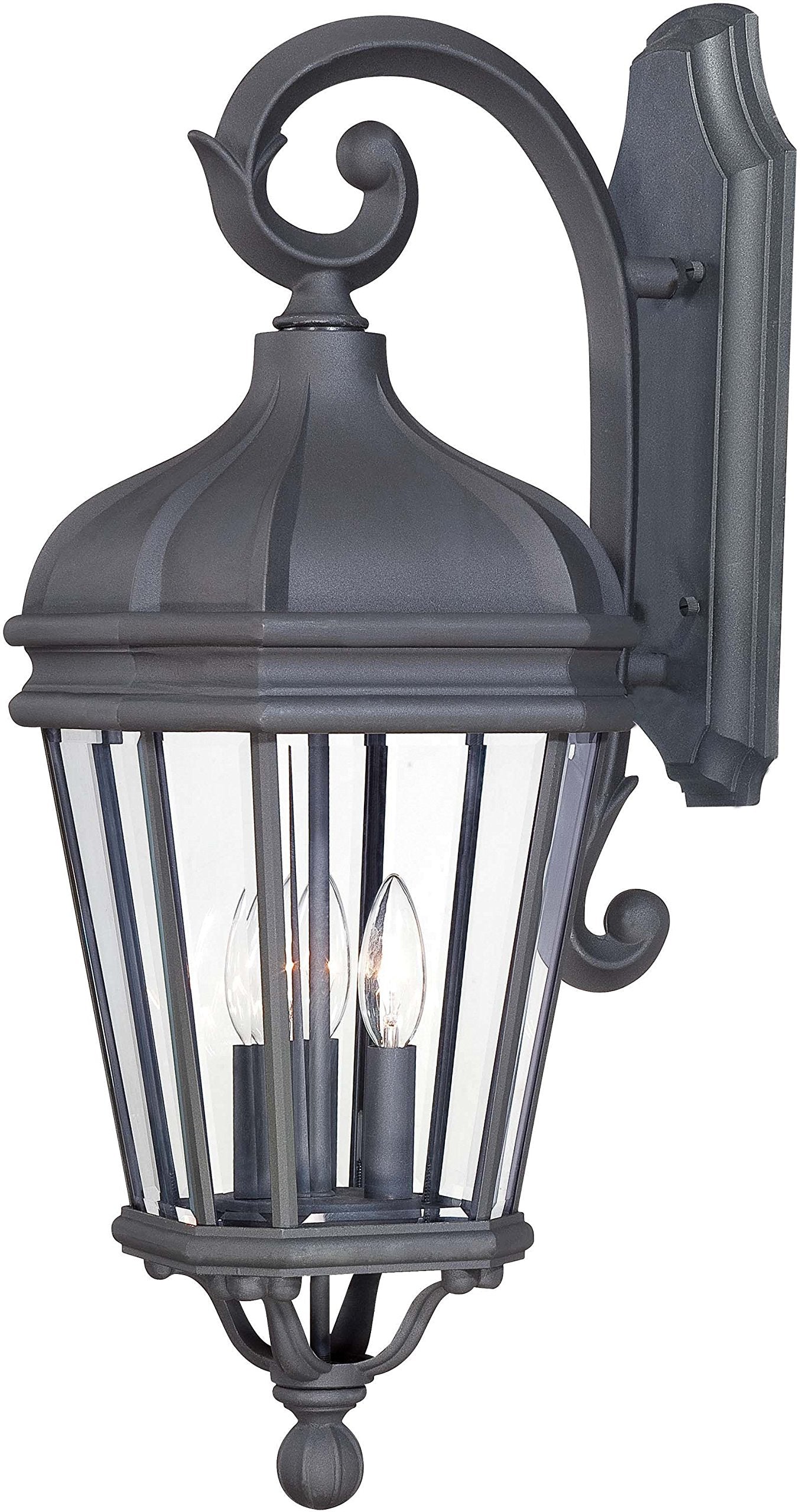 THE GREAT OUTDOORS 8692-66 Harrison Outdoor Wall Mount, 3-Light, 180 Total Watts, 10-in H x 27.75-in W, Coal Black