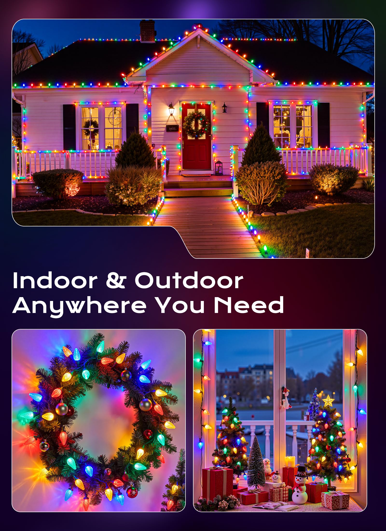 C9 Outdoor Christmas Lights  33 Ft 50 Led C9 String Lights  8 Modes & Timer Connectable Waterproof For Christmas Tree Light Indoor Outdoor Roofline Patio Outside Yard Holiday Xmas Decor  Multicolor
