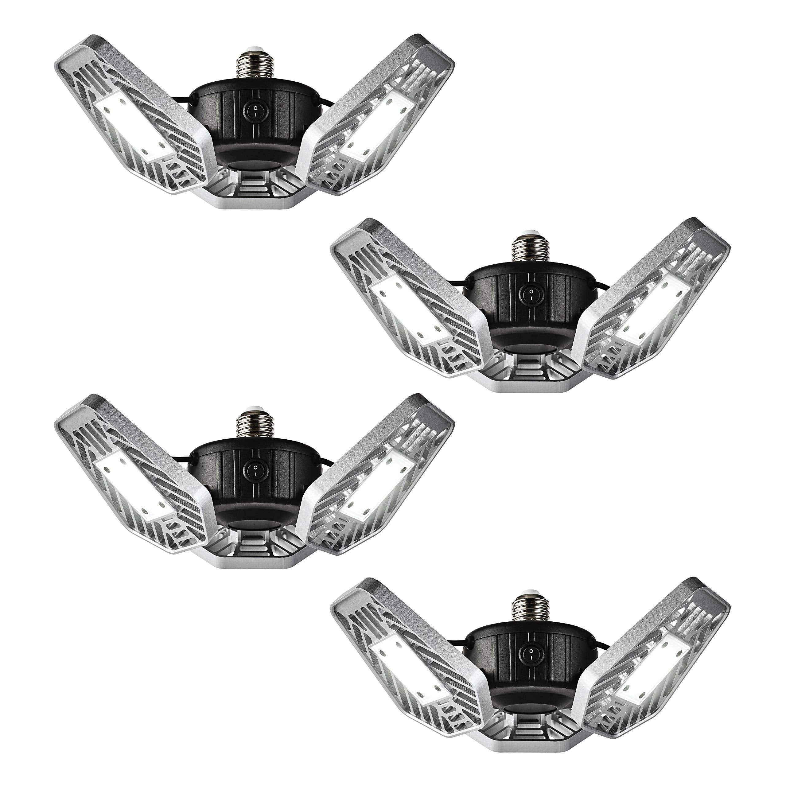 Ontel LED Garage Light - Ultra-Bright, Energy Efficient, Metal - 4-Pack, Pure White, Model 10735541093217