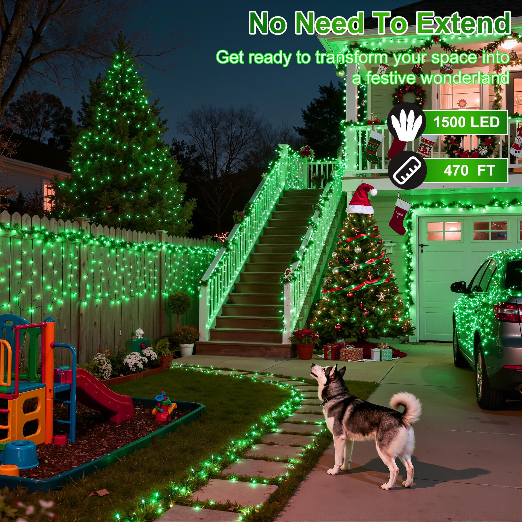 Xikengshq 1500Led Christmas Lights Outdoor Use  470Ft 12 Modes Green Led String Lights With Timer Dimmable  Waterproof Christmas Tree Lights For Xmas Patio Yard Fence Balcony Garden Party Decor Green