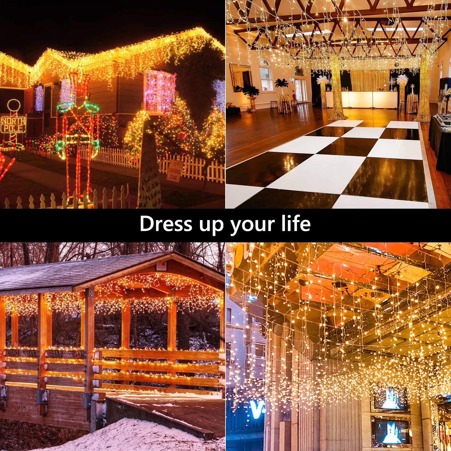 Brizled 29Ft 360 Led Christmas Lights, 8 Modes With 60 Drops, Connectable With Remote For Indoor/Outdoor Wedding & Holidays, War