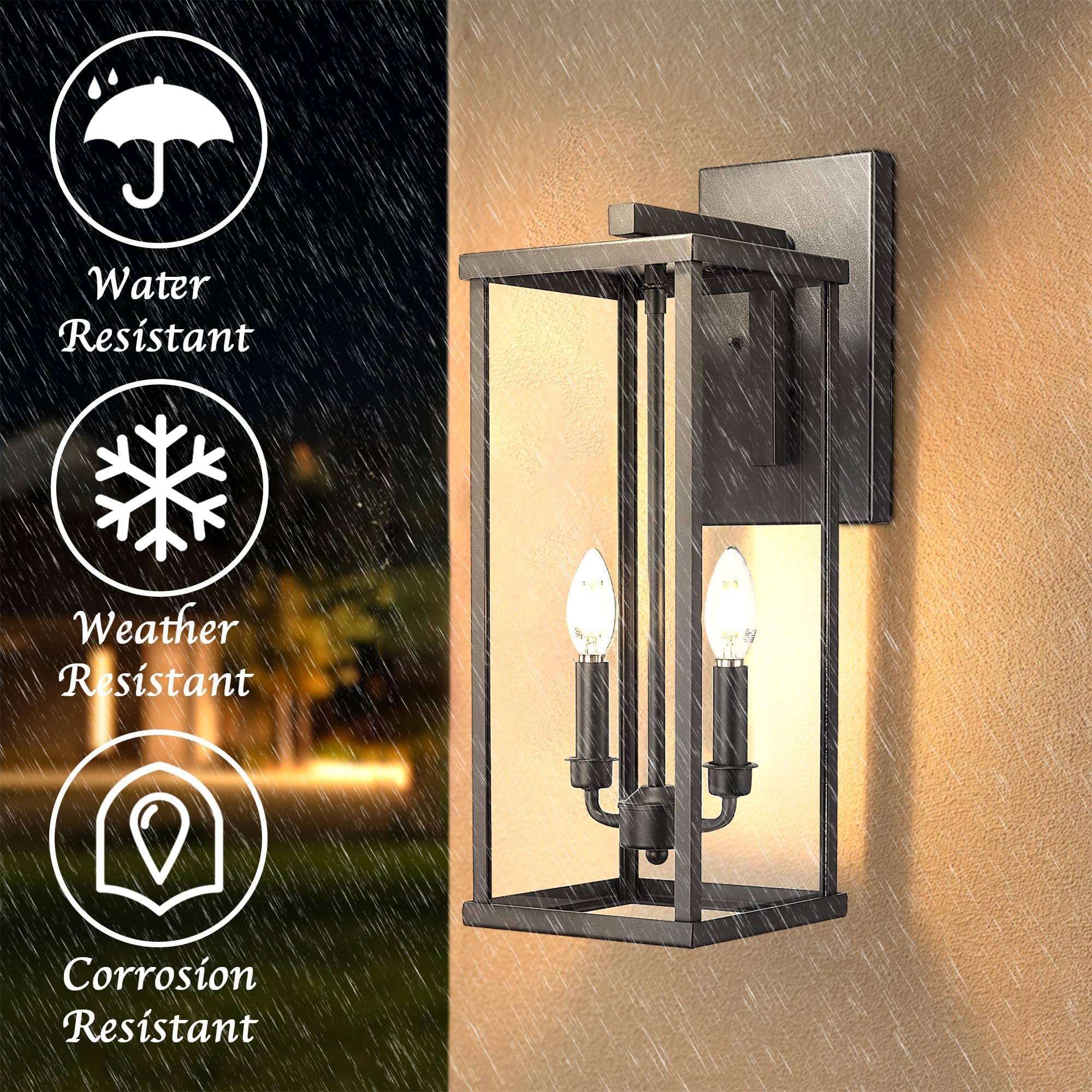 Bestshared Outdoor Wall Light Sconce, 20" Black Metal, Weather Resistant, Hardwired for Porch/Patio, Model 4176, 1 Pack