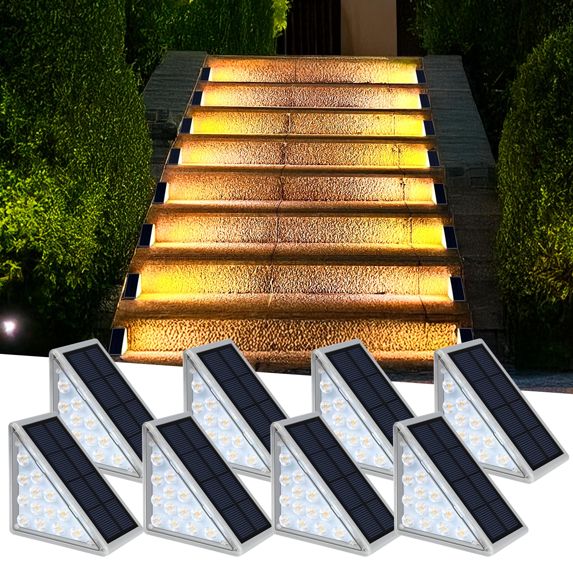 AUDLES Solar Step Lights 8 Pack, Waterproof IP67, Warm White Polycrystalline, Outdoor Decor for Deck, Yard, Garden, Pathway, Porch