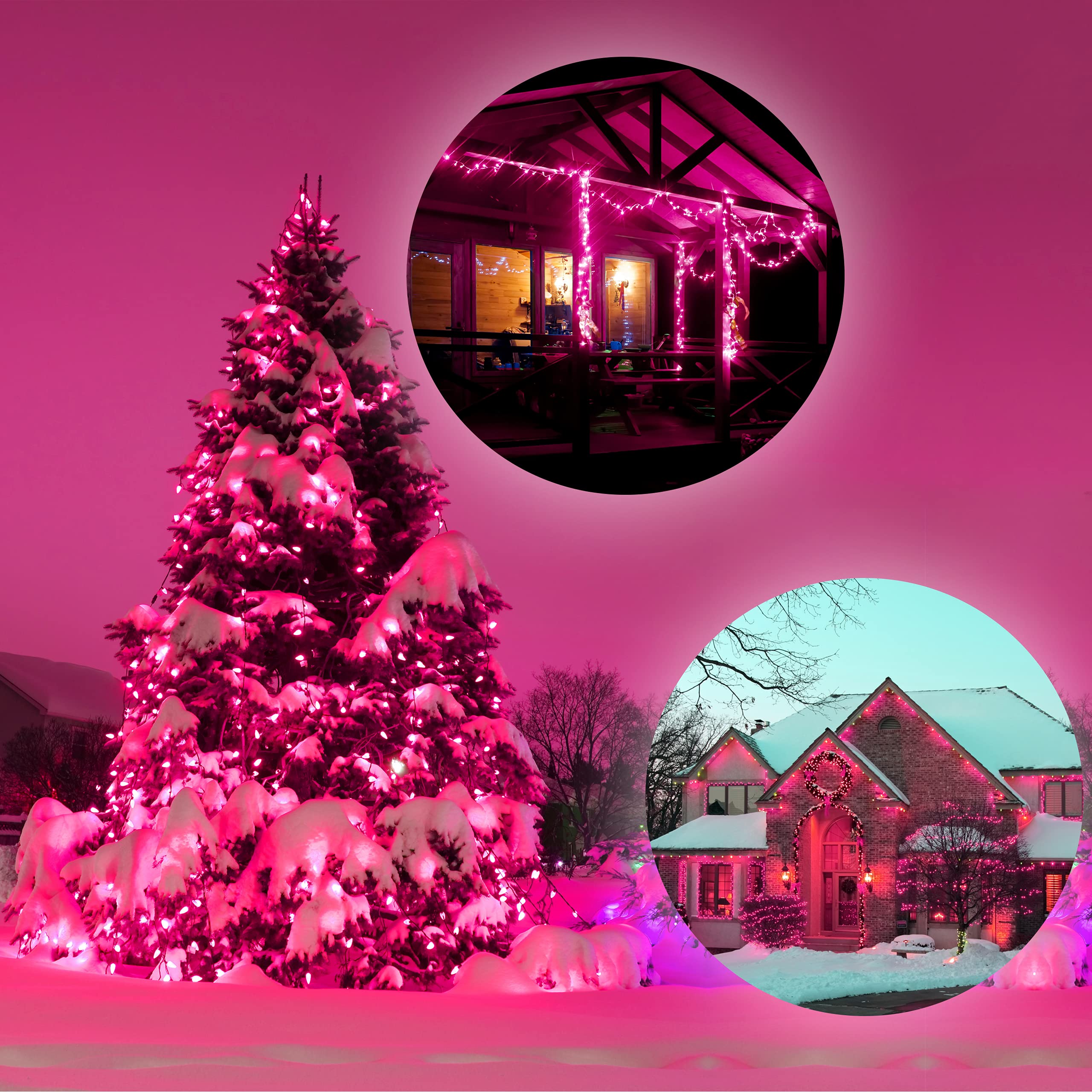 Holiday Essence - Pink Led Christmas String 100 Mini Fairy Lights Set, Green Wire 26.9 Ft Traditional Valentines Easter Holiday