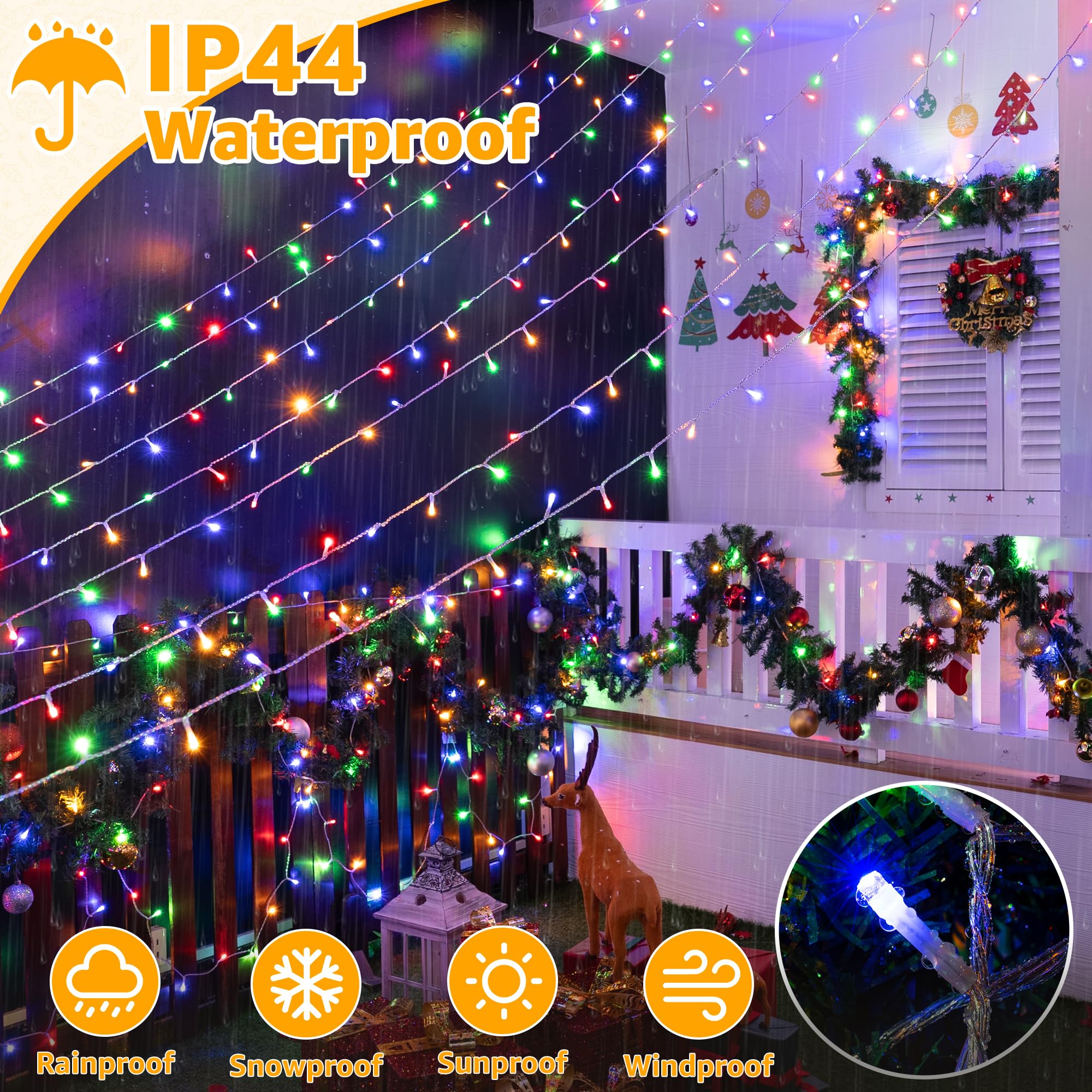 Ollny Christmas Lights Outdoor 800Led 262Ft, Multicolor Plug In Fairy Lights With Remote, 8 Modes Waterproof Timers Dimmable Led String Lights For Indoor House Outside Bedroom Patio Balcony