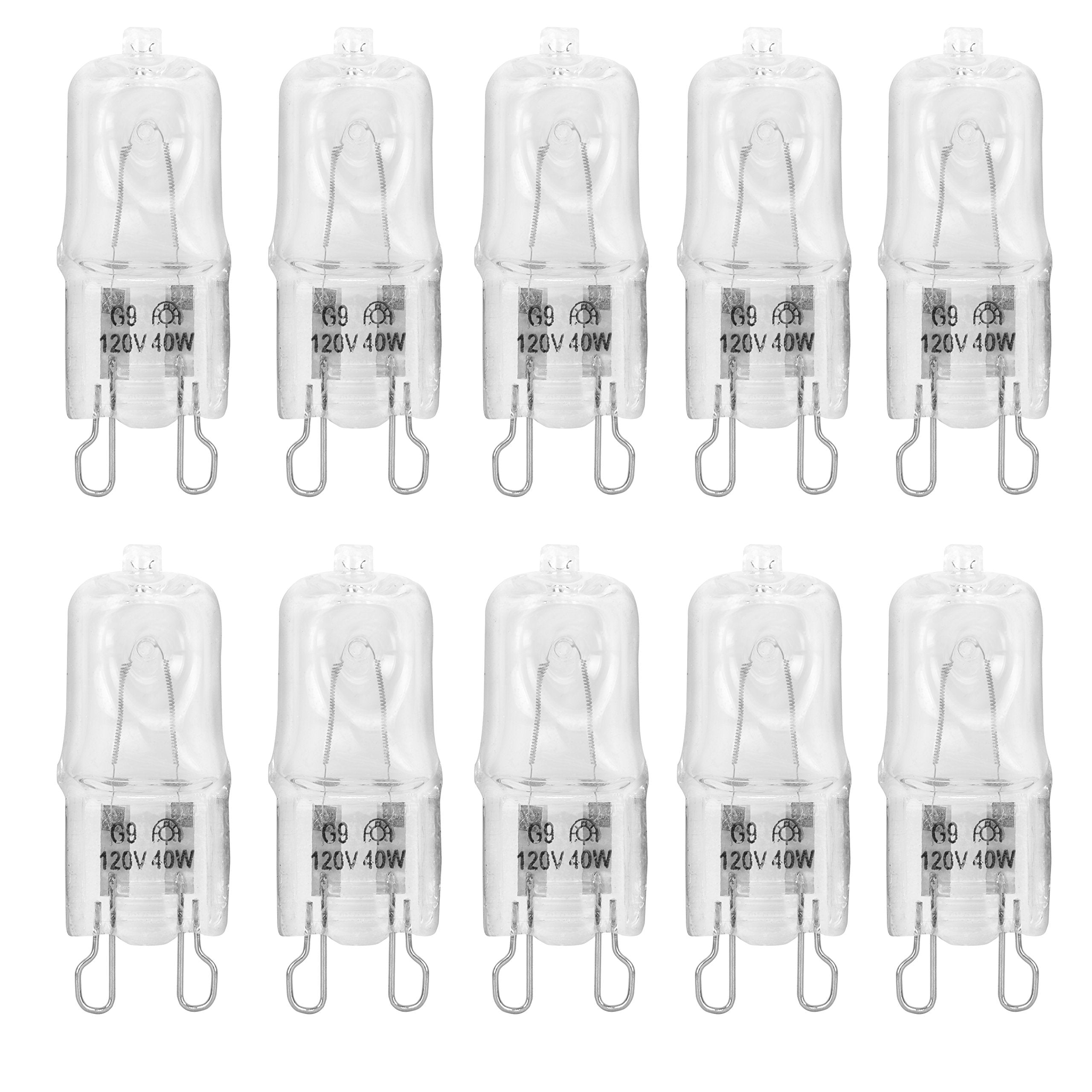 10 Pack Crystal Clear Lense 40W Q40/G9/CL/120V G9 JCD 40 Watt 120 Volt T4 JD Type Halogen House Hold Light Bulb Hanging Pendant Accent Type Spot Down Lamp Chandelier Sconce Fixture Lighting