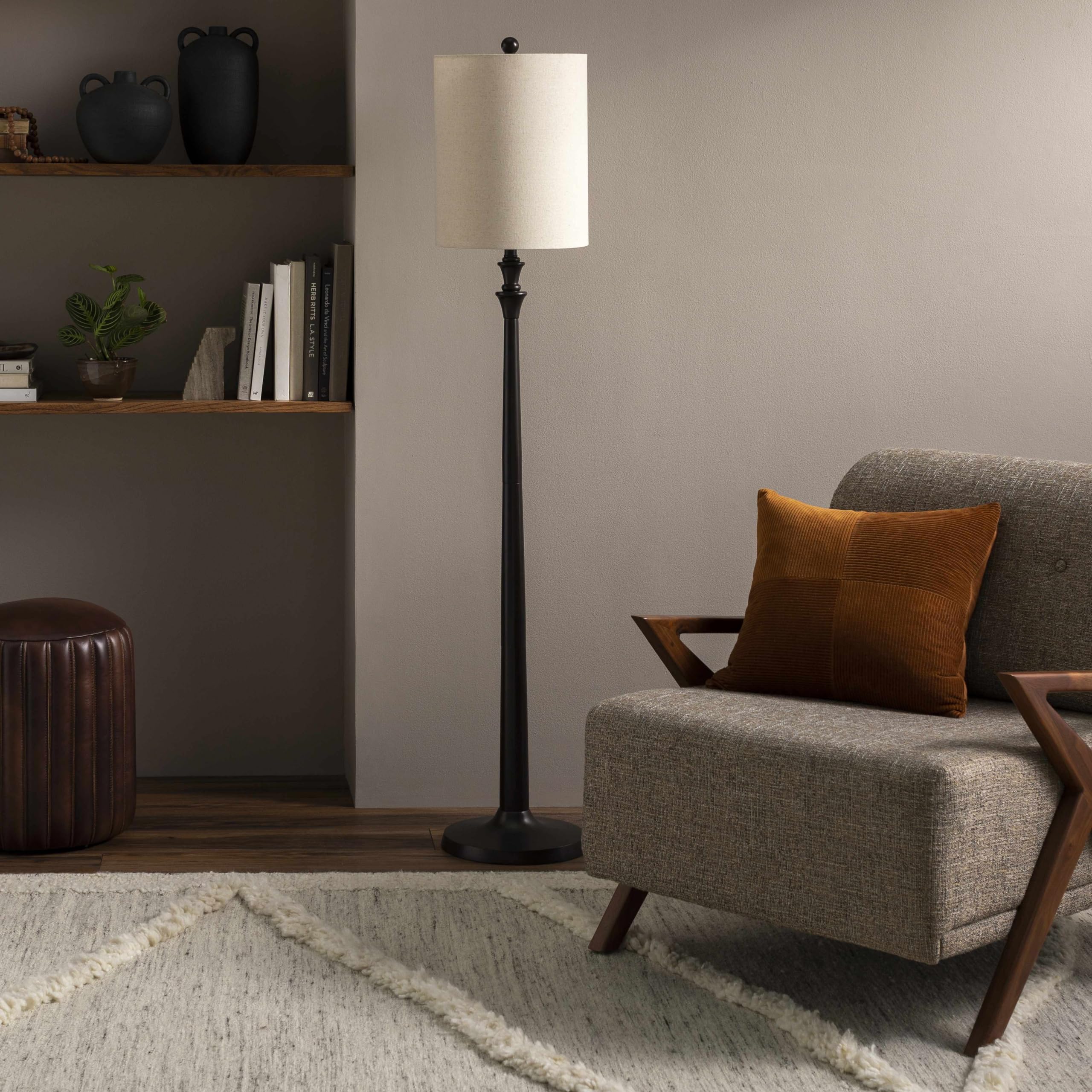 Boutiquerugs Przodkowo Floor Lamp For Living Room - Modern Standing Lighting - Shade Linen - Cream, Brown - 64'' H