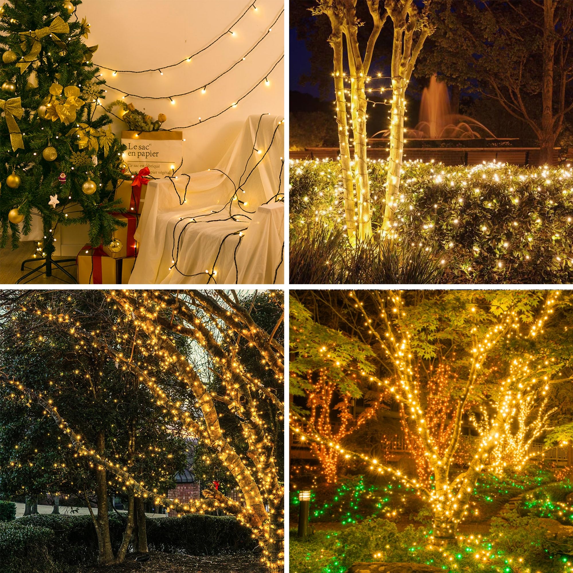 kemooie 500 LED Christmas String Lights, 164FT, Warm White, Green Wire, Waterproof, 8 Lighting Modes, Model HB-500COI