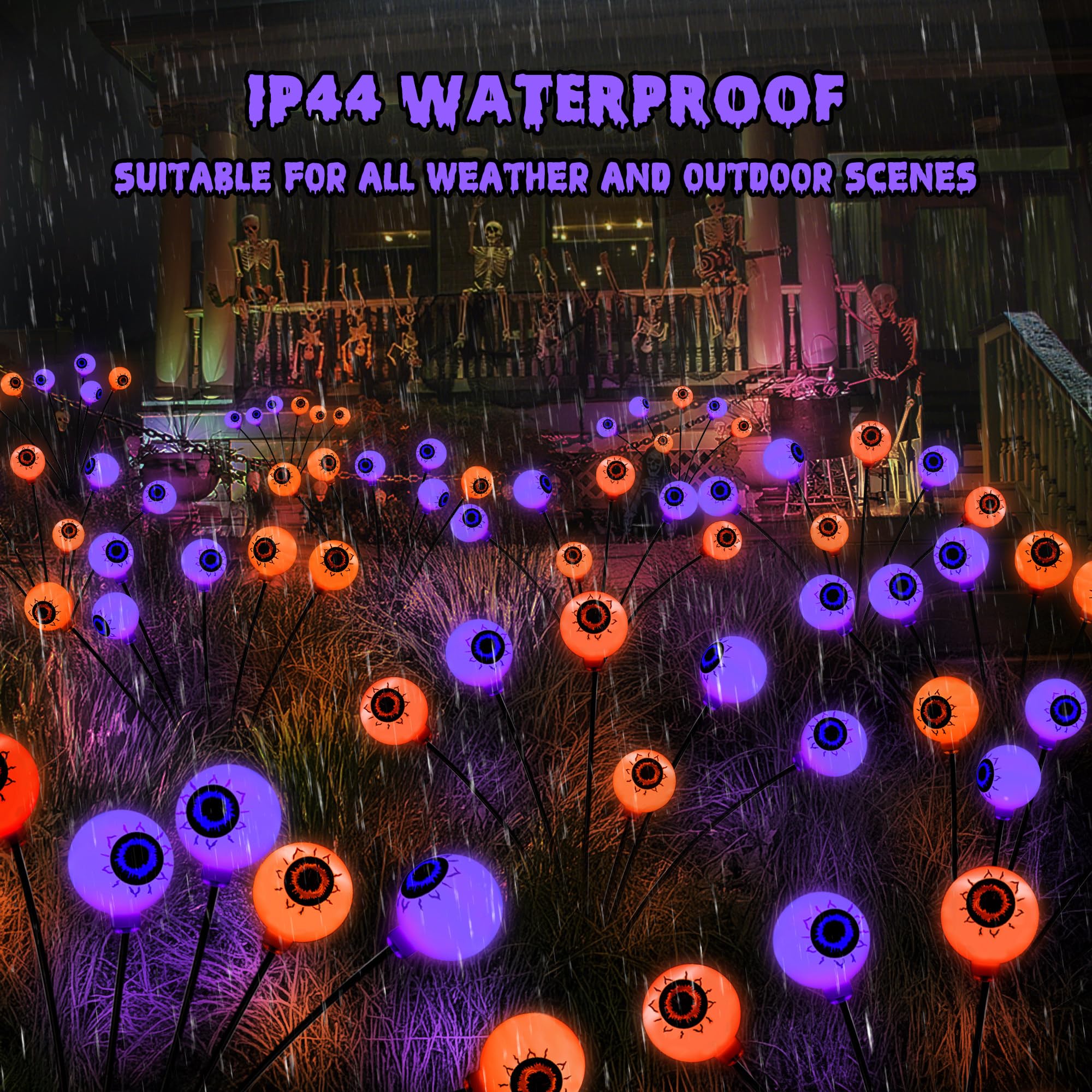 BrizLabs 6 Pack Solar Halloween Eyeball Lights, Waterproof Outdoor Pathway Lights, Orange & Purple