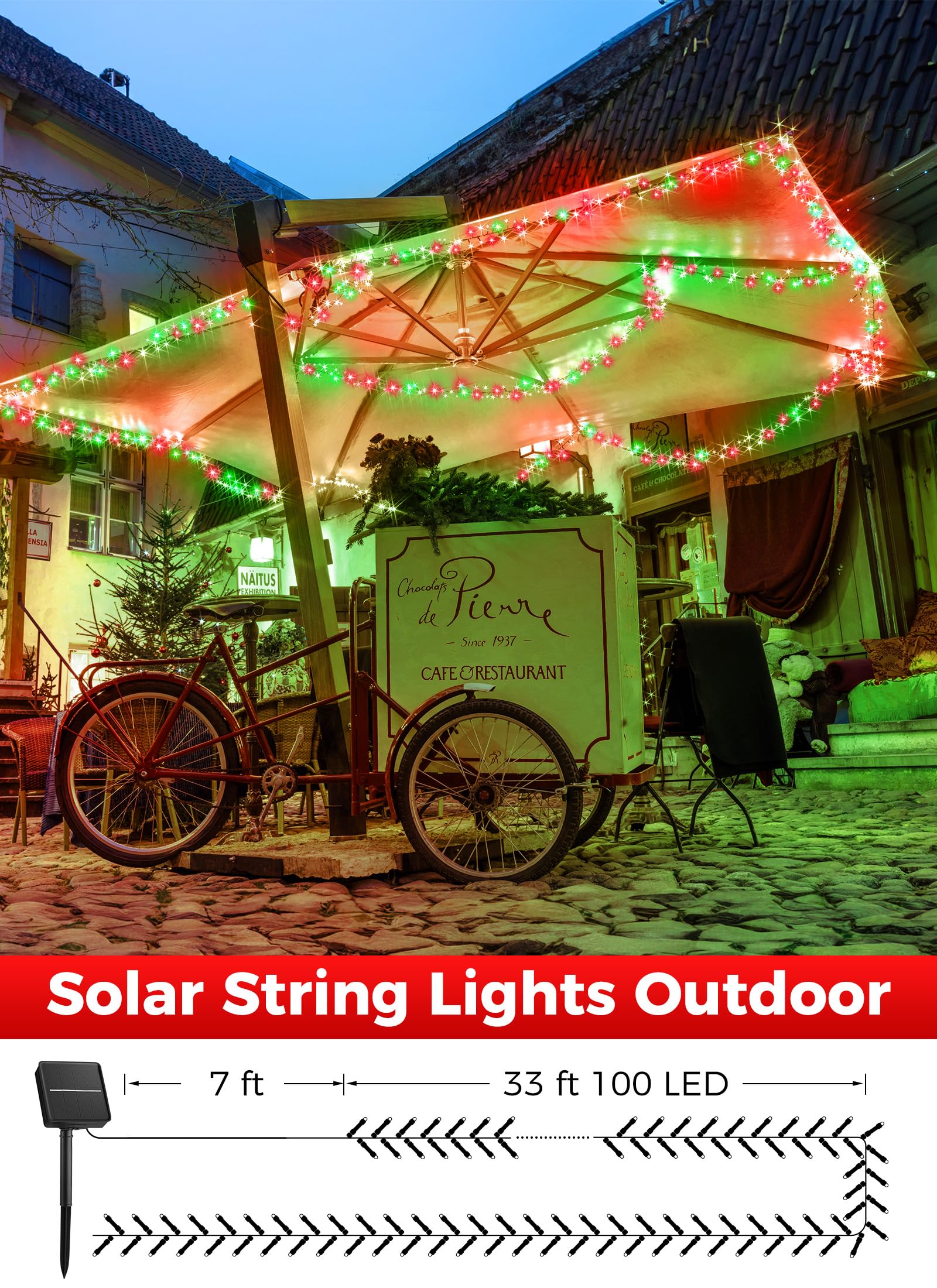 Minetom Solar Christmas Lights Outdoor Waterproof, 2 Pack Total 80Ft 200 Led Solar Lights With 8 Modes, Solar Christmas Outdoor Decoration, Solar String Lights For Outside House Tree, Red & Green