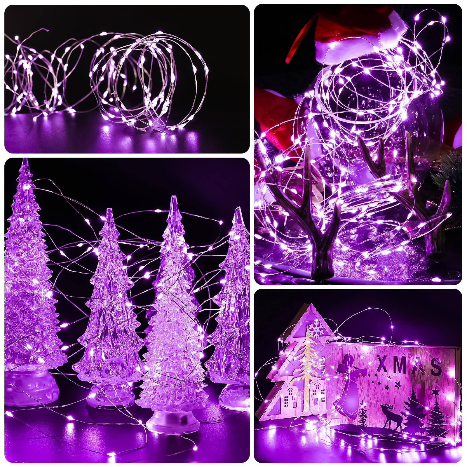 Sinamer 6 Pack Led Fairy Lights 7Ft Battery Powered Waterproof Silver Wire 20 Led Mini String Mason Jar Lights For Diy Wedding Party Bedroom Patio Easter Christmas (Purple)