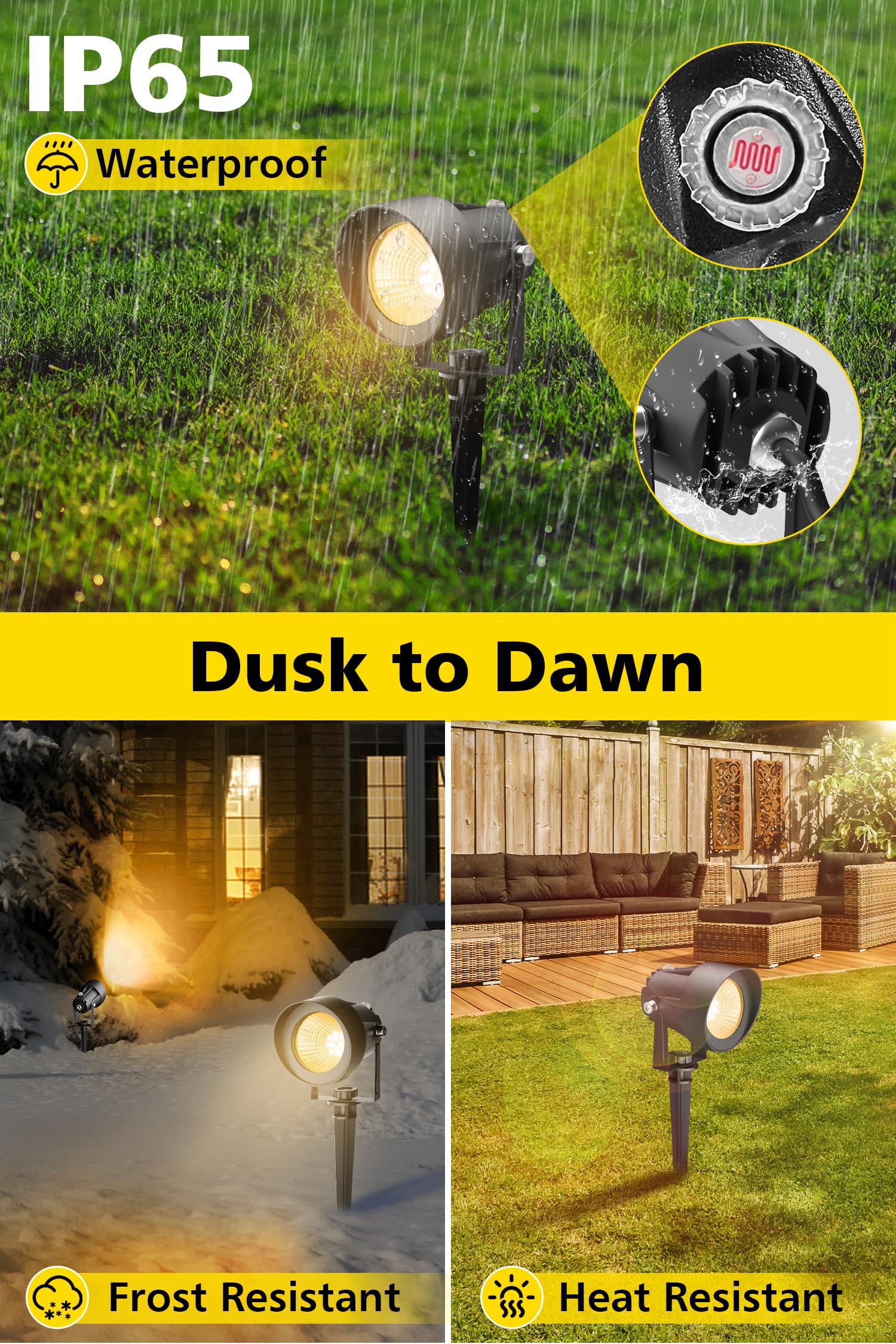 T-Sun Dusk To Dawn Outdoor Lighting  Flag Spot Lights With Photocell Auto On/Off  Waterproof 3000K Warm White Led Plug-In Landscape Spotlights For Garden Yard Tree Pathway Pole House