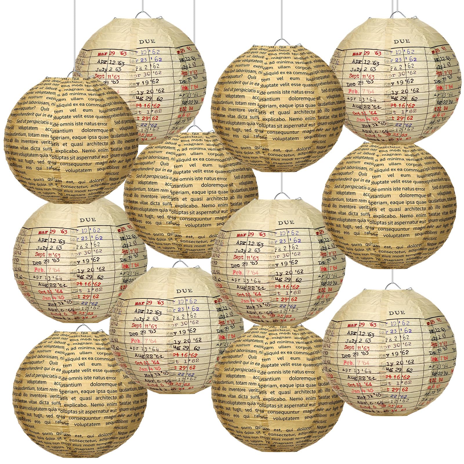 Baquler 12 Pcs Vintage Book Hanging Paper Lanterns Party Decorations, 8 Inch Round Paper Lanterns Ceiling Decor for Classroom We