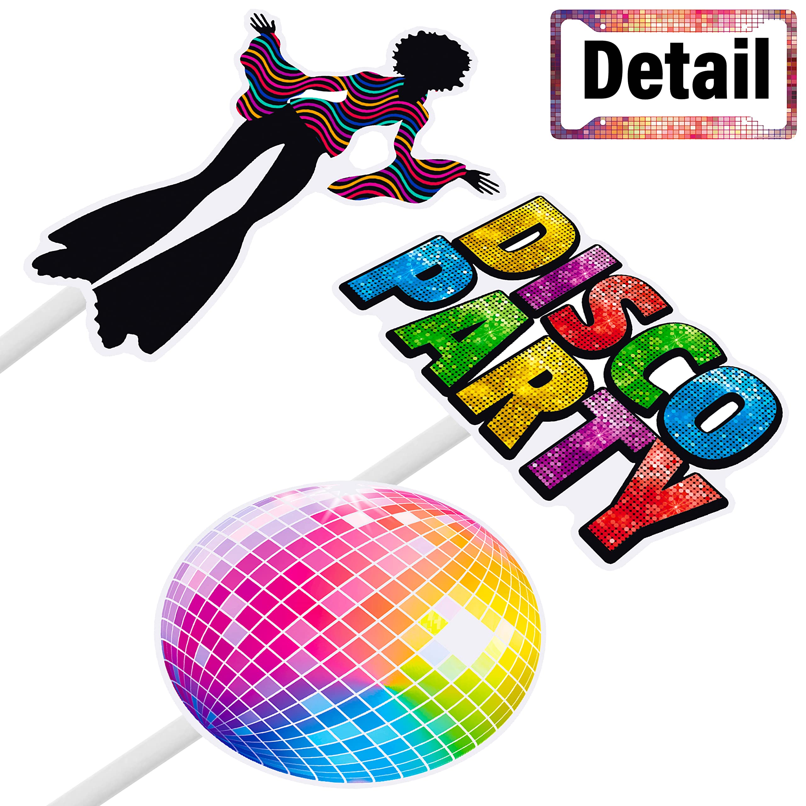 C L Cooper Life Disco Party Cupcake Toppers, 36pcs, Plastic & Rhinestones, Mixed Silver and Gold, 70s 80s Theme Decoration, Model CUPCAKE TOPPER-