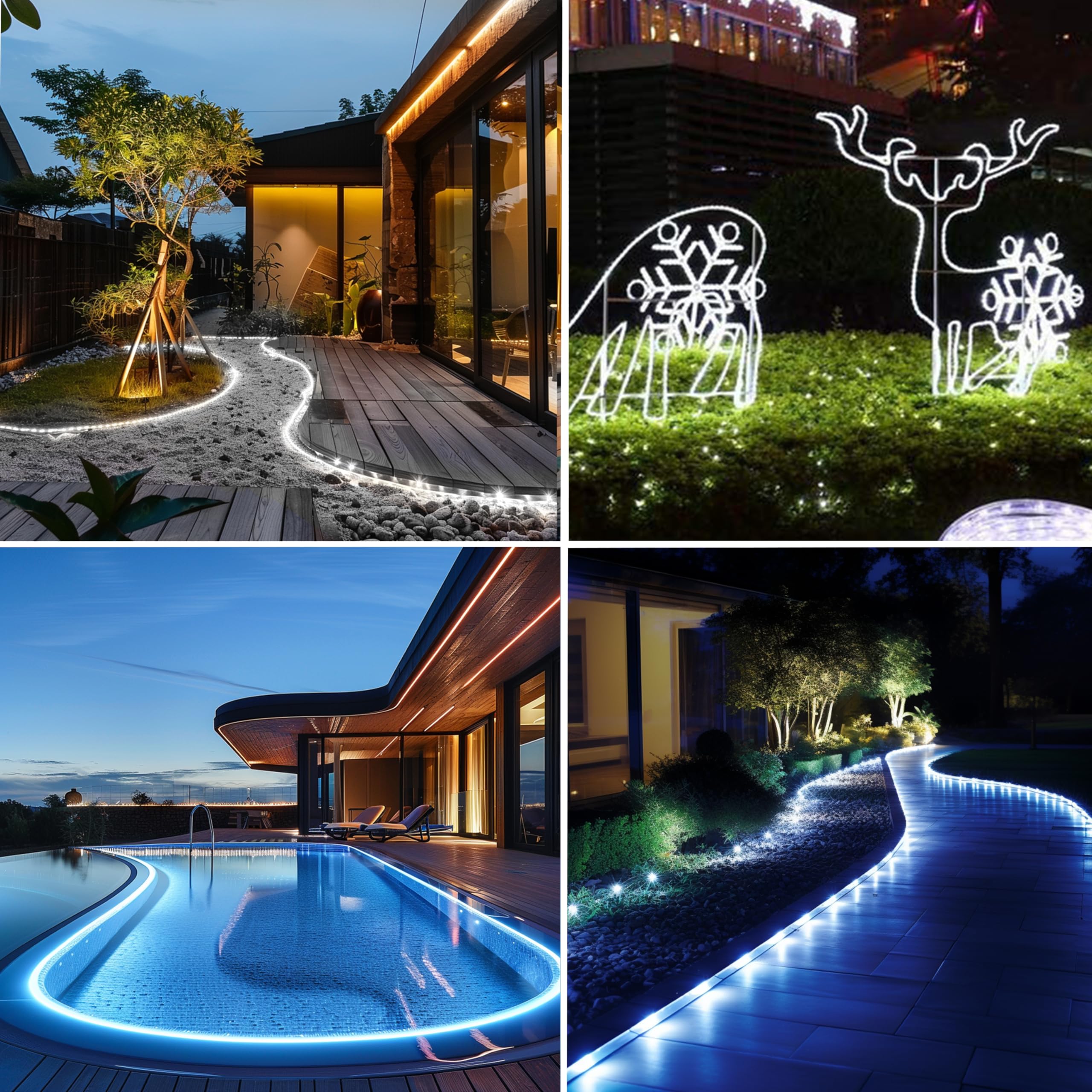 Kushopfast Solar Rope Lights, 99 Feet 1000 Led 8 Modes Solar Rope String Lights Outdoor Fairy Lights Waterproof Tube Lights With