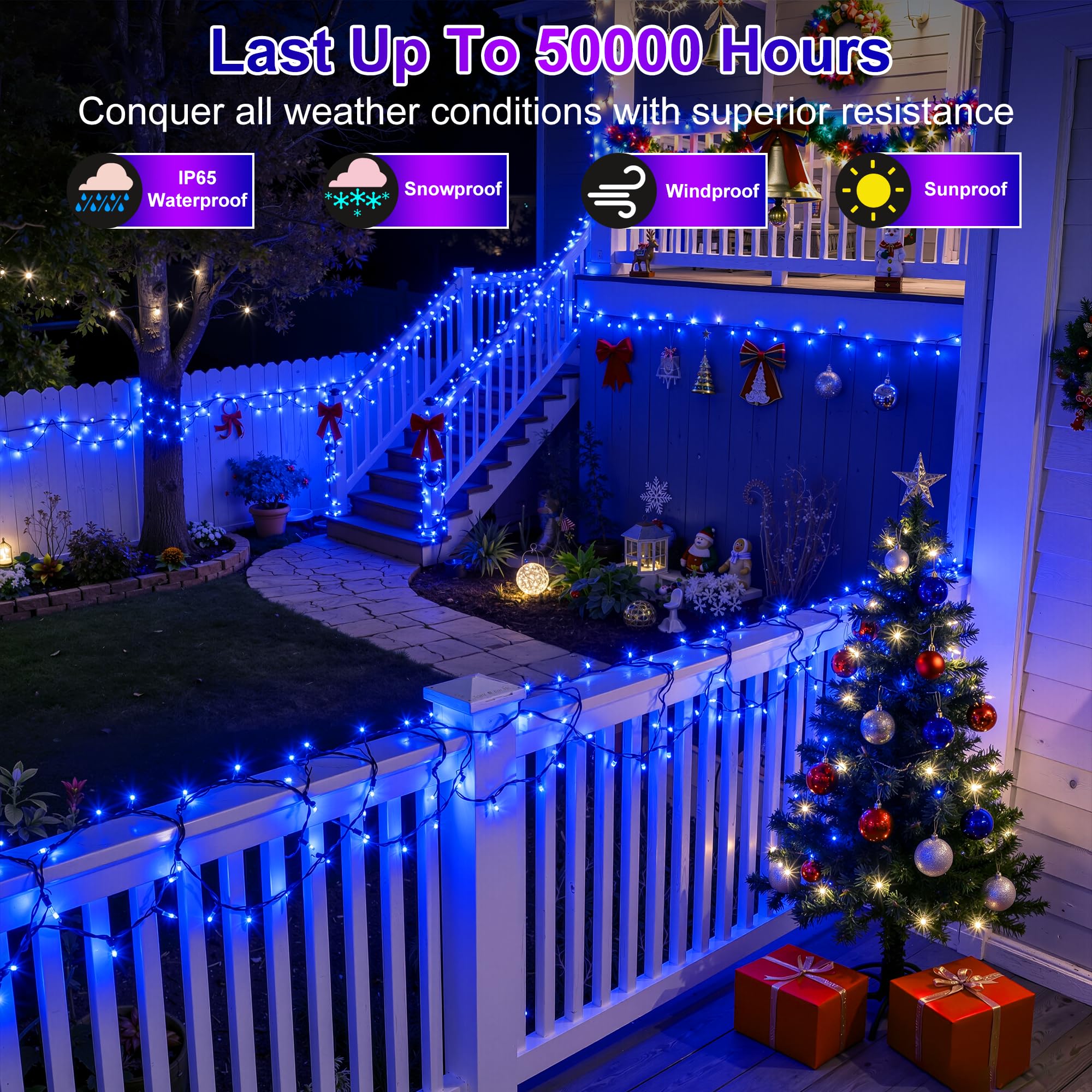 Xikengshq 1500Led Christmas Lights Outdoor Use  470Ft 12 Modes Blue Led String Lights With Timer Dimmable  Waterproof Christmas Tree Lights For Xmas Patio Yard Fence Balcony Garden Party Decor Blue