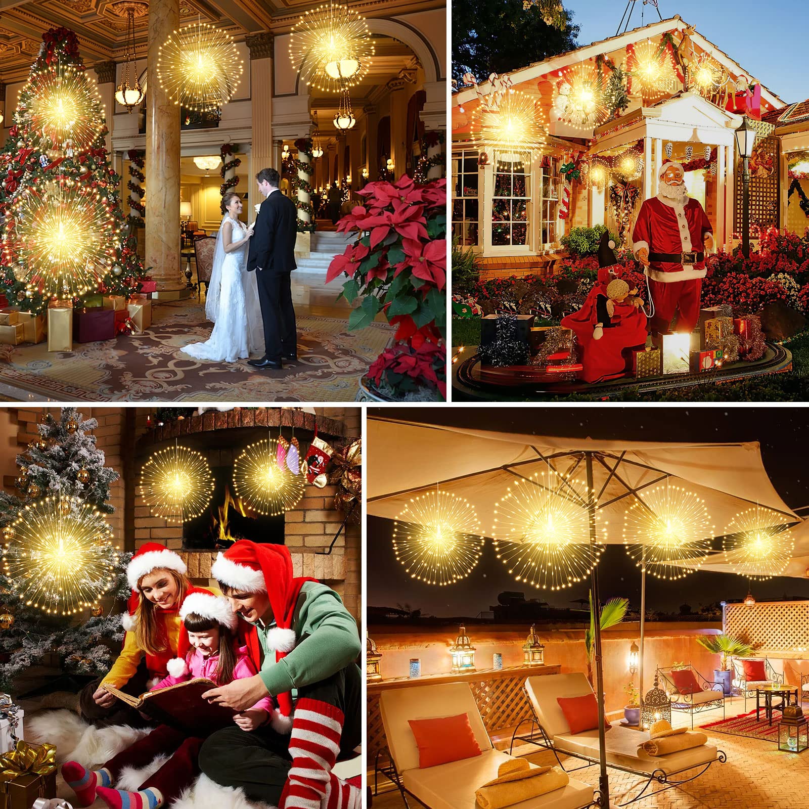 Techip 4Pcs 225Led Warm White Fairy Lights, Battery Operated With Remote, Indoor/Outdoor Decoration