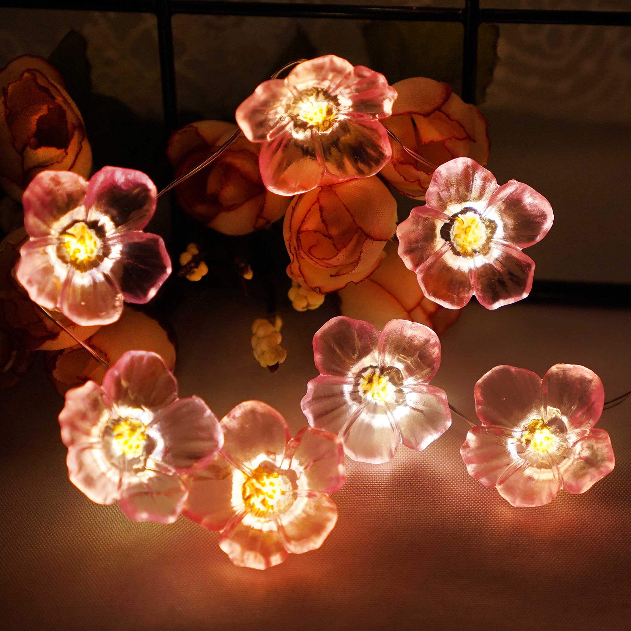 Cherry Blossom Flower String Light  40 LED 13FT Pink Sakura Fairy Lights Christmas Decorative Lights Battery Powered Novelty Light for Girls Bedroom  Party  Patio  Garden  Indoor  Outdoor Decor