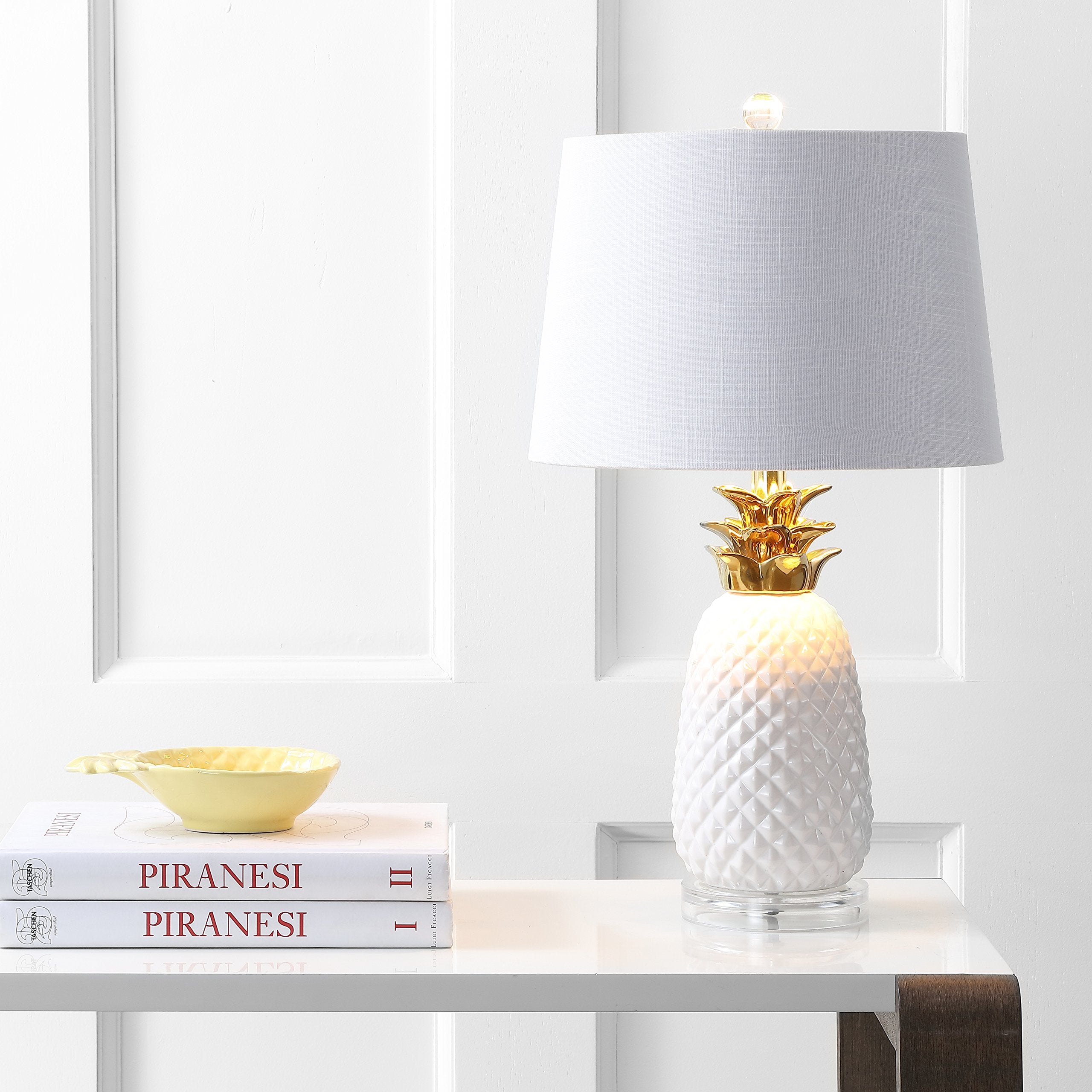 JONATHAN Y Ceramic LED Table Lamp, 23in, White/Gold, Model JYL4019C, Contemporary Design for Bedroom, Living Room, Office