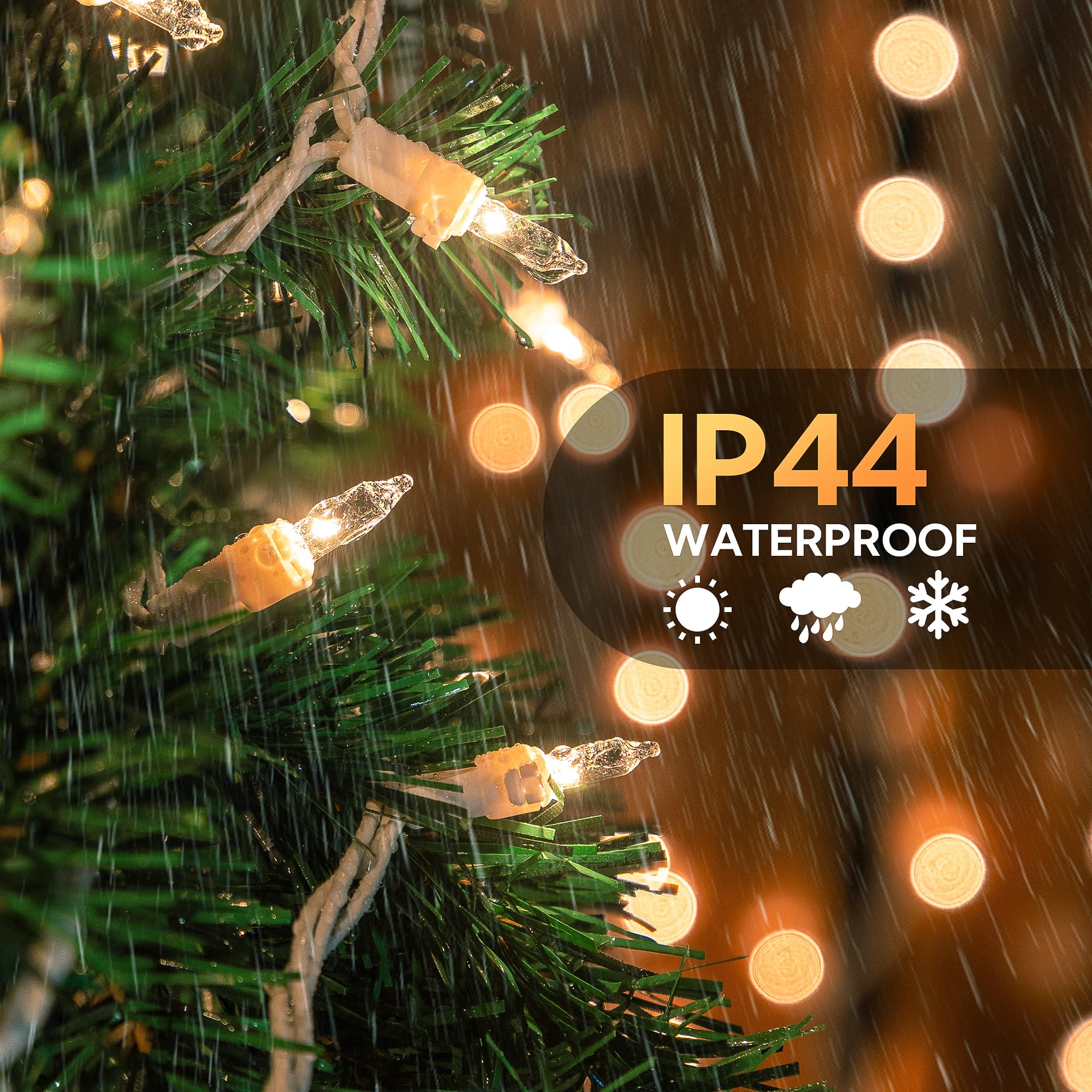 Oopswow 100 Count Clear Christmas Lights White Wire,23Feet Incandescent Clear Mini Lights,Connectable Indoor Outdoor Christmas Tree String Lights,Birthday,Holiday,Party,Wedding,Xmas,Warm White