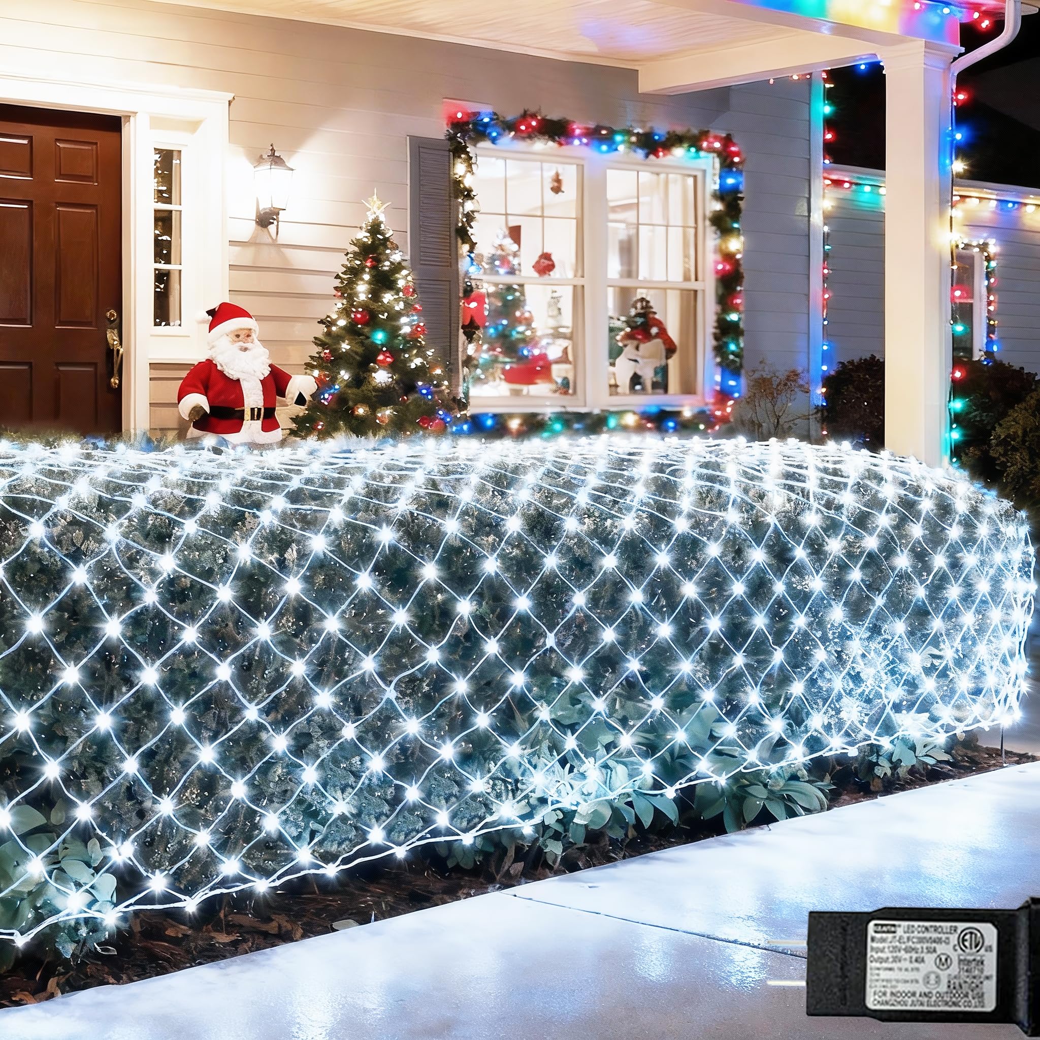White Net Lights Outdoor  300 LED Christmas Net Mesh Lights for Bushes 14.8x4.9 ft  8 Modes Waterproof Twinkle String Light Connectable for Christmas Hedge Yard Garden Party Decor