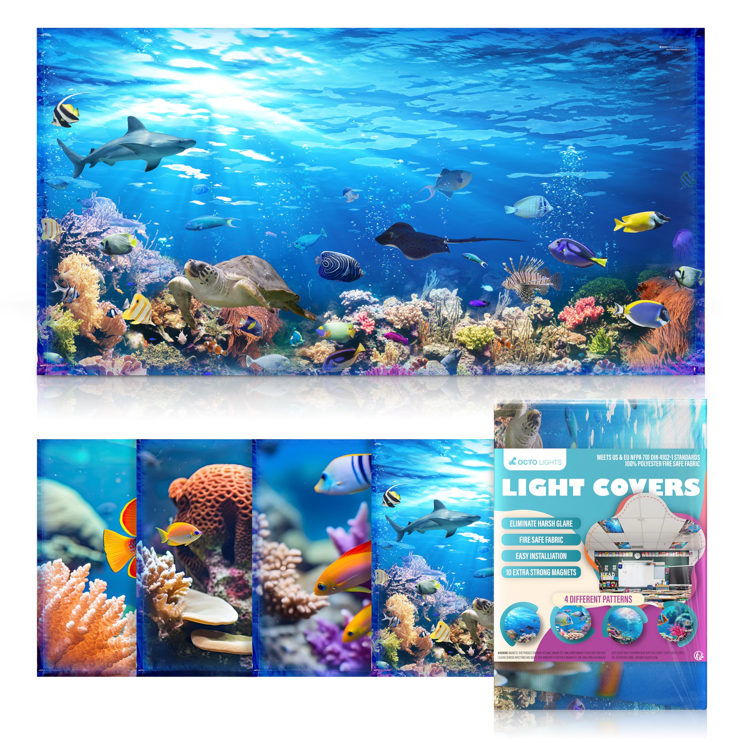 Light Covers for Ceiling Lights Classroom - Magnetic Ocean Cover for Fluorescent Or LED Fixture - Must Haves for Teacher Supplie